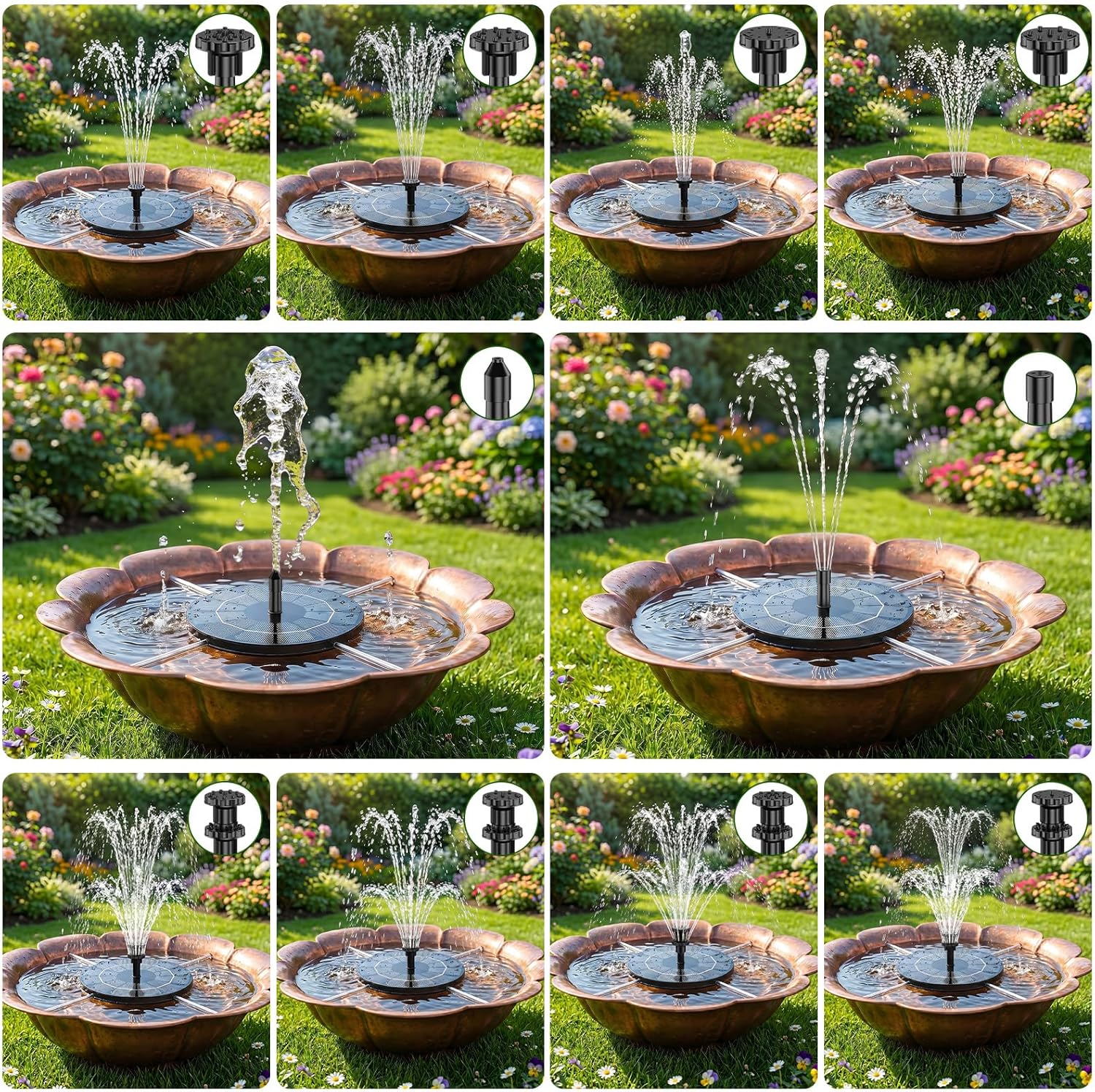 Detalle de AISITIN Solar Fountain 3.5W Circle Solar Water Pump with Built-in Battery and 10 Spray Nozzles