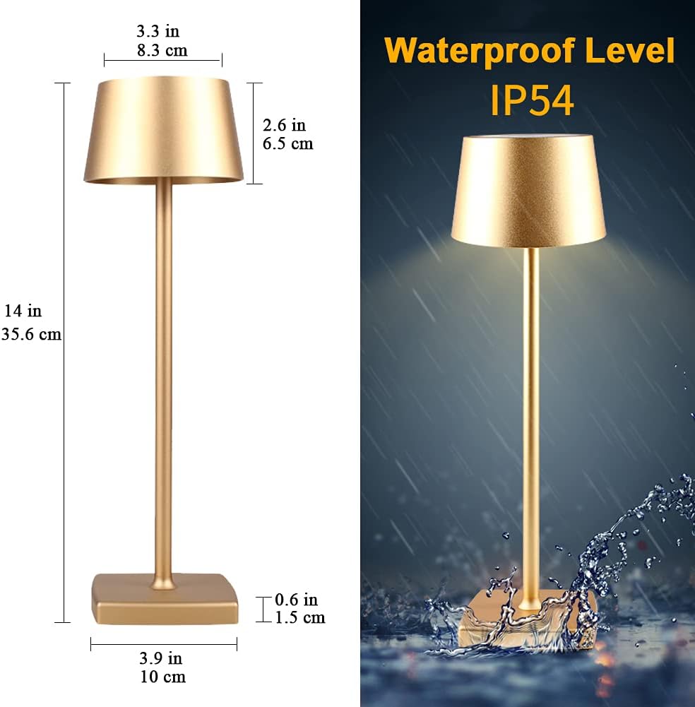 Detalle de Seihoae Cordless Table Lamp with 6000mAh Battery, IP54 Waterproof, Touch Dimming and 4W LED – Gold