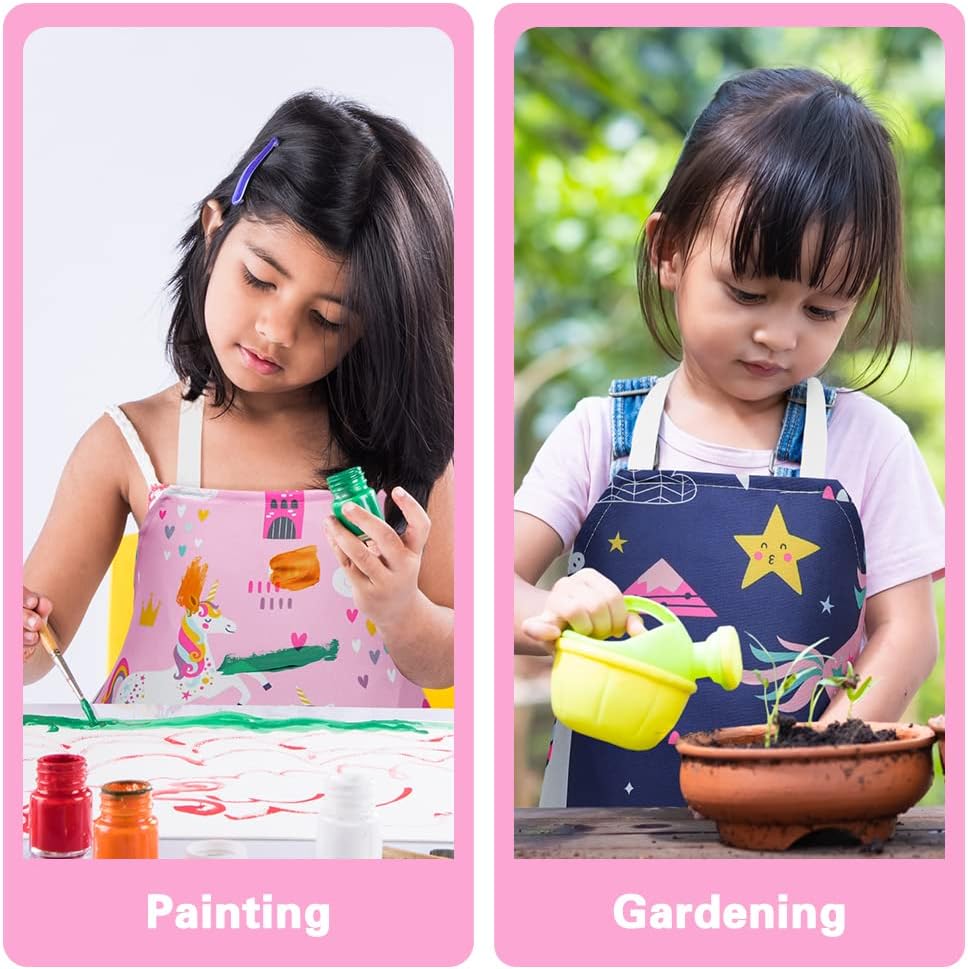 Thumbnail 5 de HOTUT 2 Pcs Kids Unicorn Print Aprons – Adjustable Cartoon Style Chef Aprons for Children (Pink & Blue)