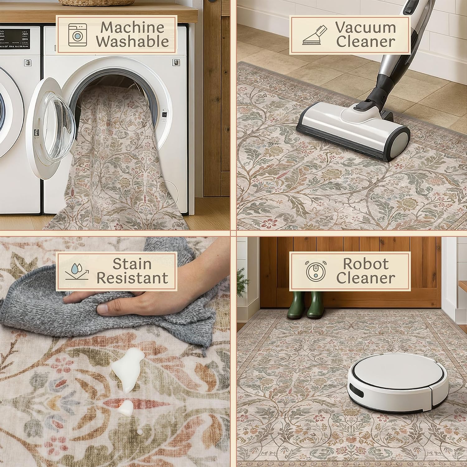 Detalle 2 de Evyhood EVY 001 Moss 8' x 10' Floral Washable Low-Pile Area Rug