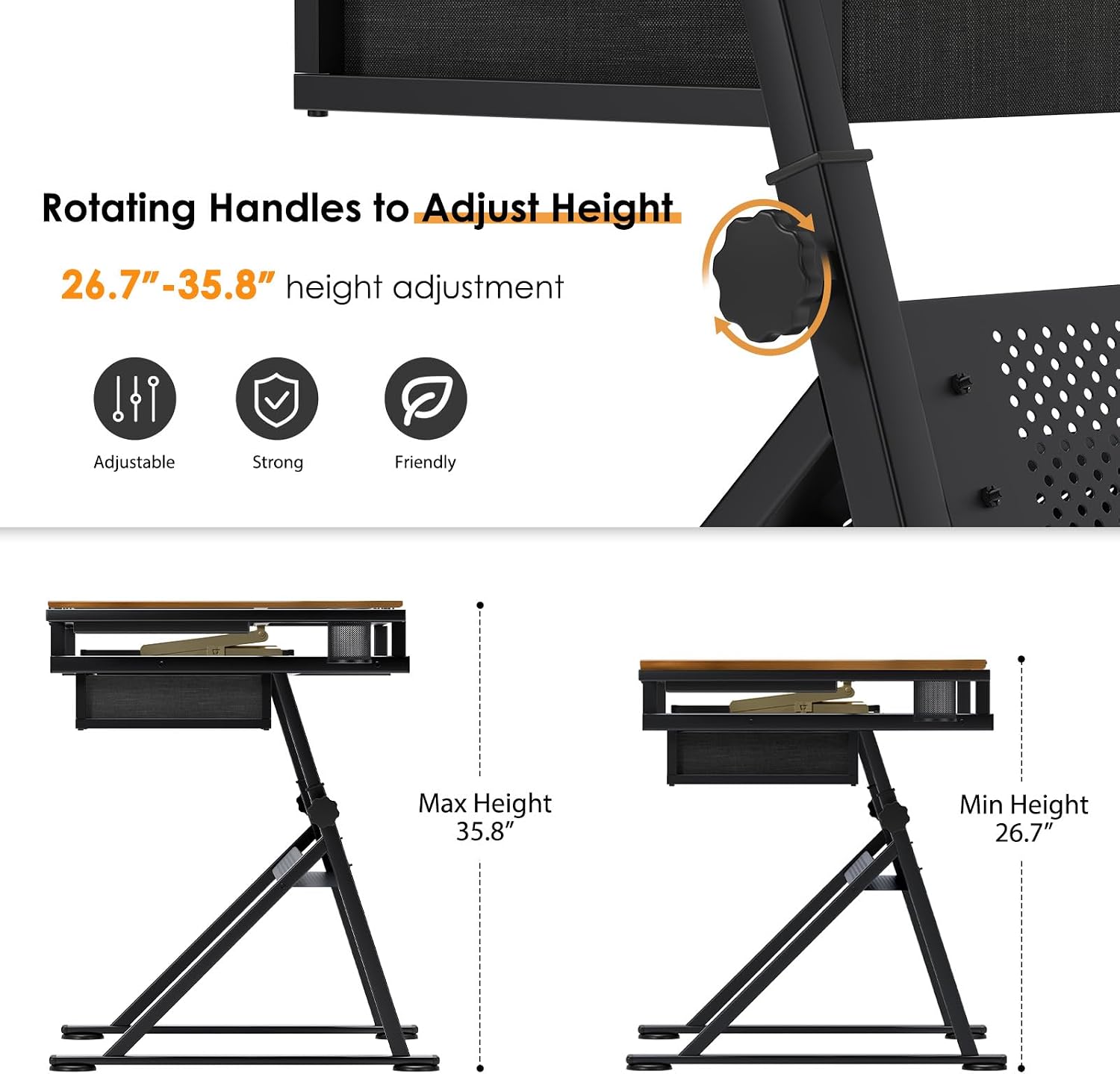 Detalle de SogesHome UT-DT1027 Adjustable Drafting Table with Stool, 0–45° Tilt