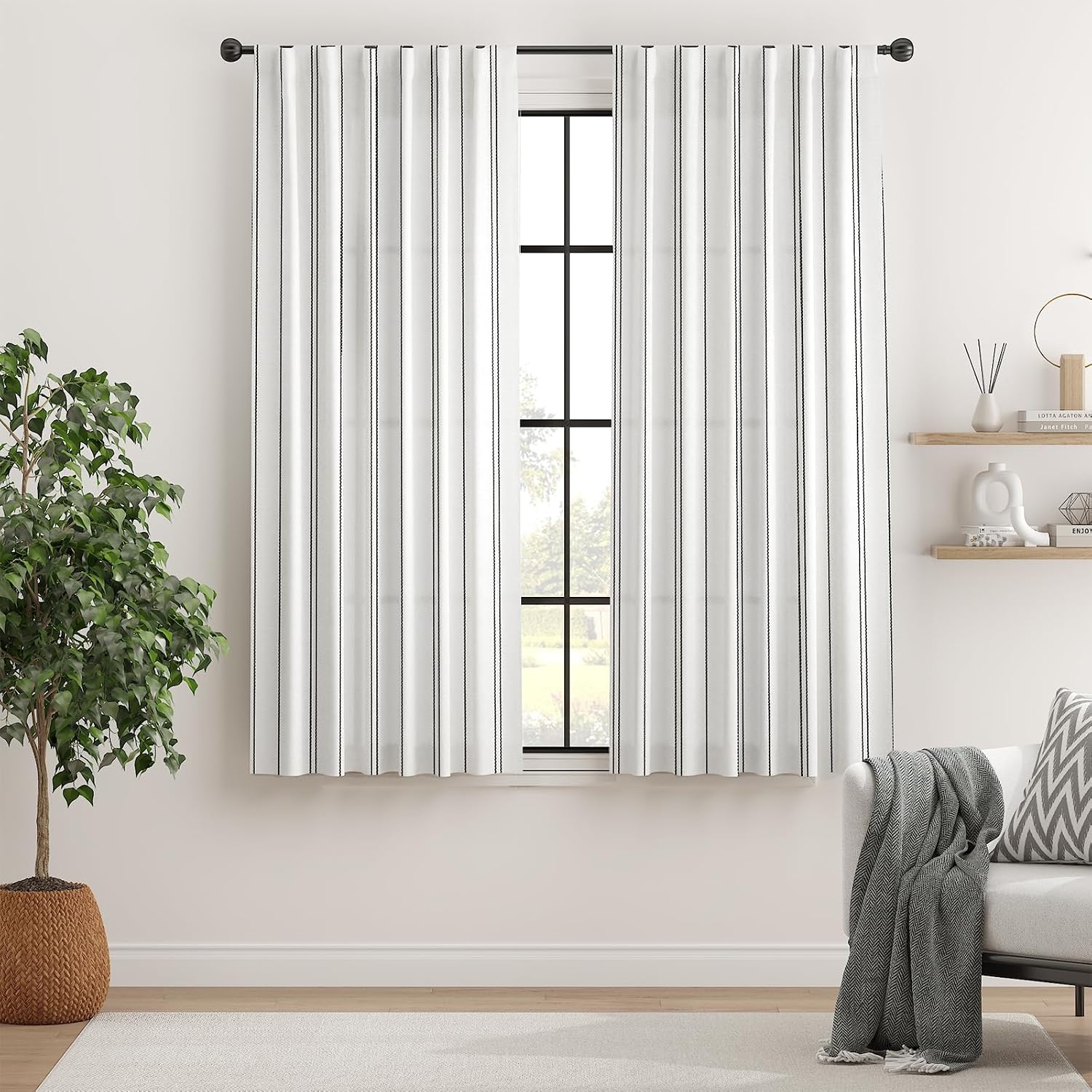 Thumbnail 6 de jinchan White Yellow Striped Curtains 108 in length 🪟