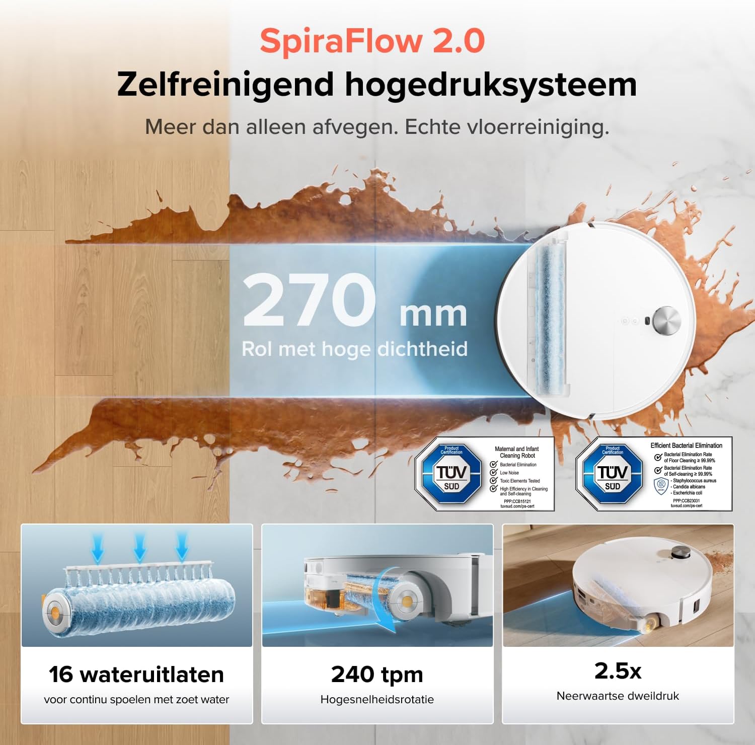 Detalle 2 de roborock Qrevo Edge 2 Flow robotstofzuiger met SpiraFlow 2.0 en AI