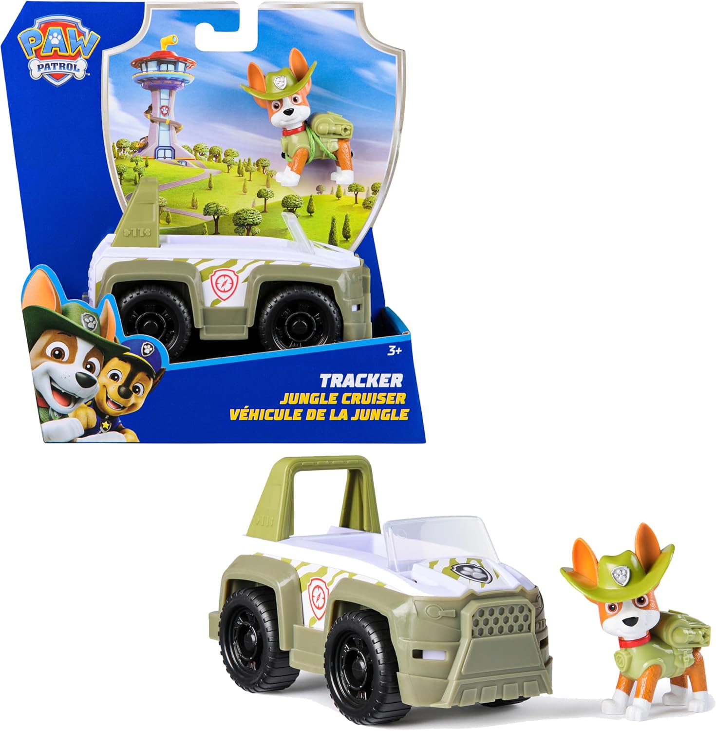 Paw Patrol Pat Patrouille Véhicule figurine Tracker Jungle Cruiser (voiture à collectionner, plastique recyclé)