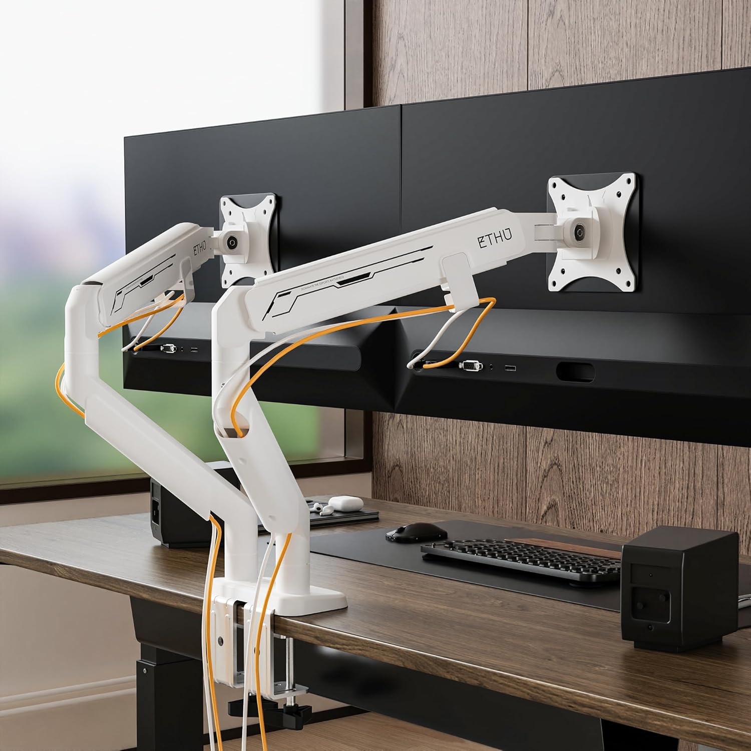 Thumbnail 6 de ETHU Heavy-Duty Dual Monitor Arm – stabile Halterung für 2 Monitore bis 38 Zoll, je Arm 14 kg, VESA 75x75/100x100, Weiß