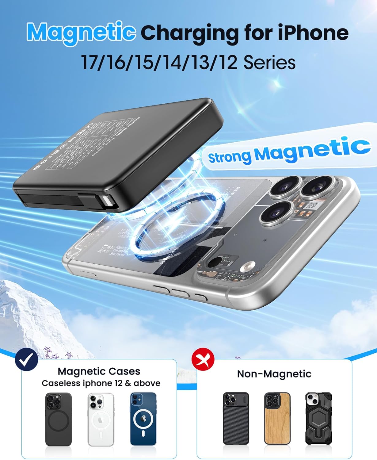 Thumbnail 1 de PDBEST Magnetic Power Bank with Built-in Cables (10000mAh) – 22.5W Fast Charging, 15W Wireless, LED Display