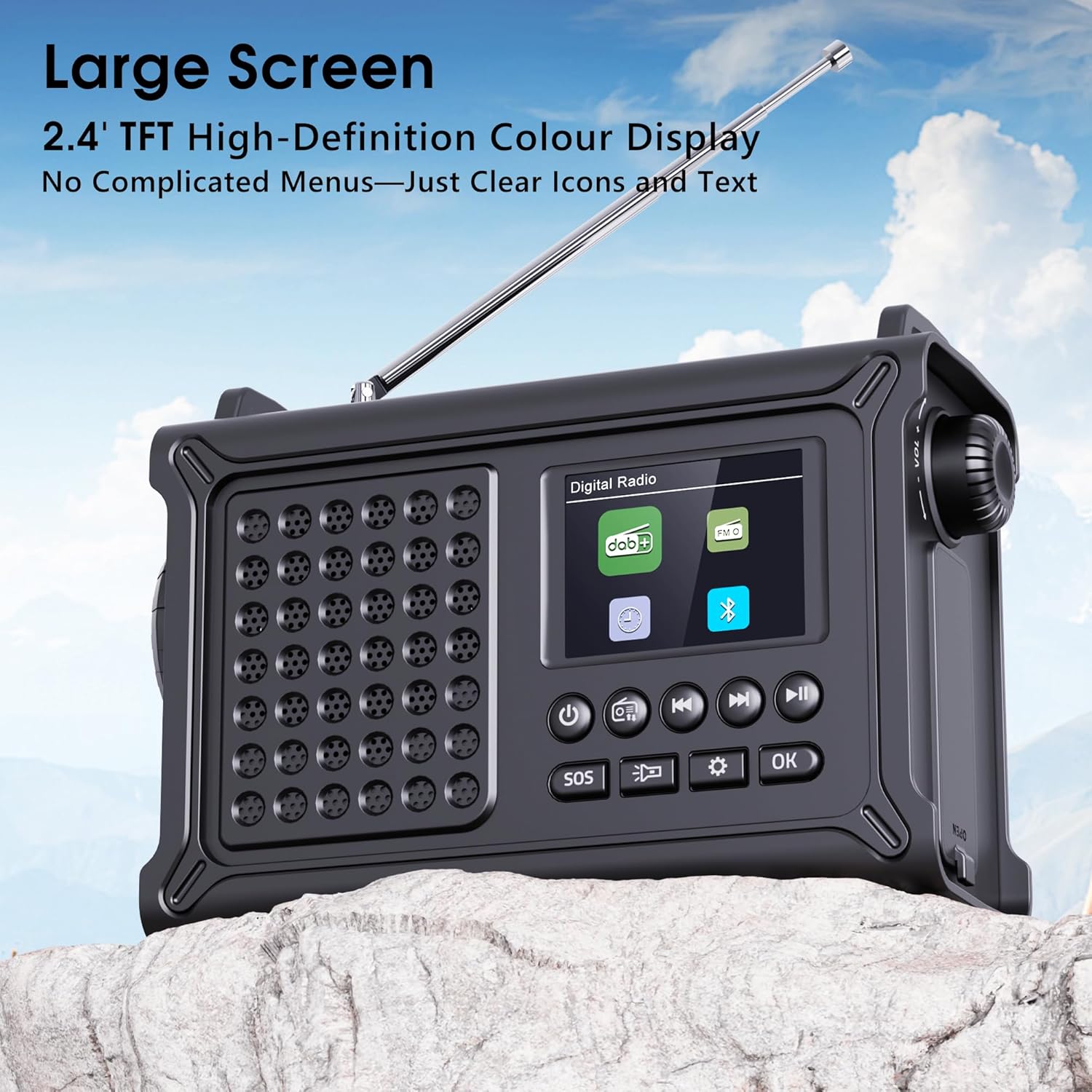 Detalle 2 de Dab/Dab+/FM Radio Solaire Manivelle — radio d’urgence avec grand panneau solaire et lampe intégrée