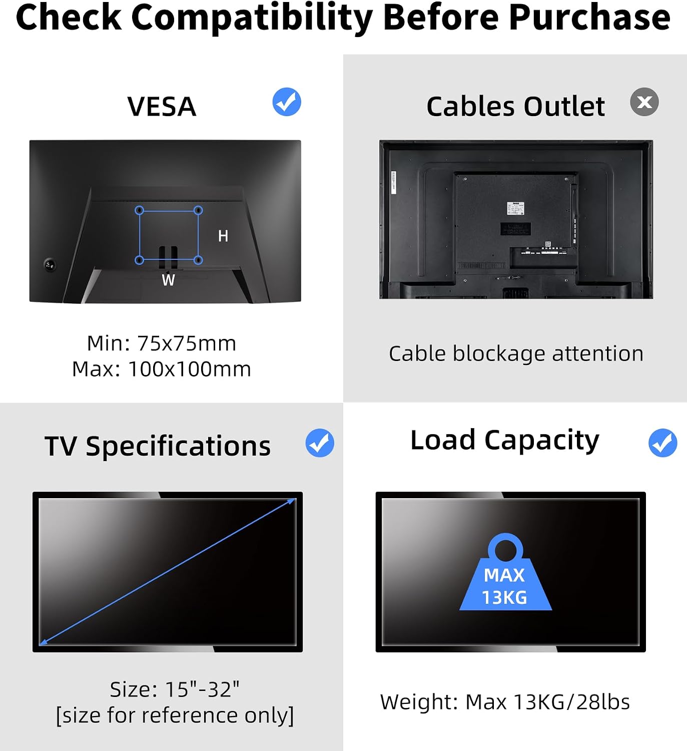Detalle 2 de Suptek MA2720-2 TV Wall Mount: Full Motion Dual Pack for 15-32" TVs (VESA 75x75 / 100x100)