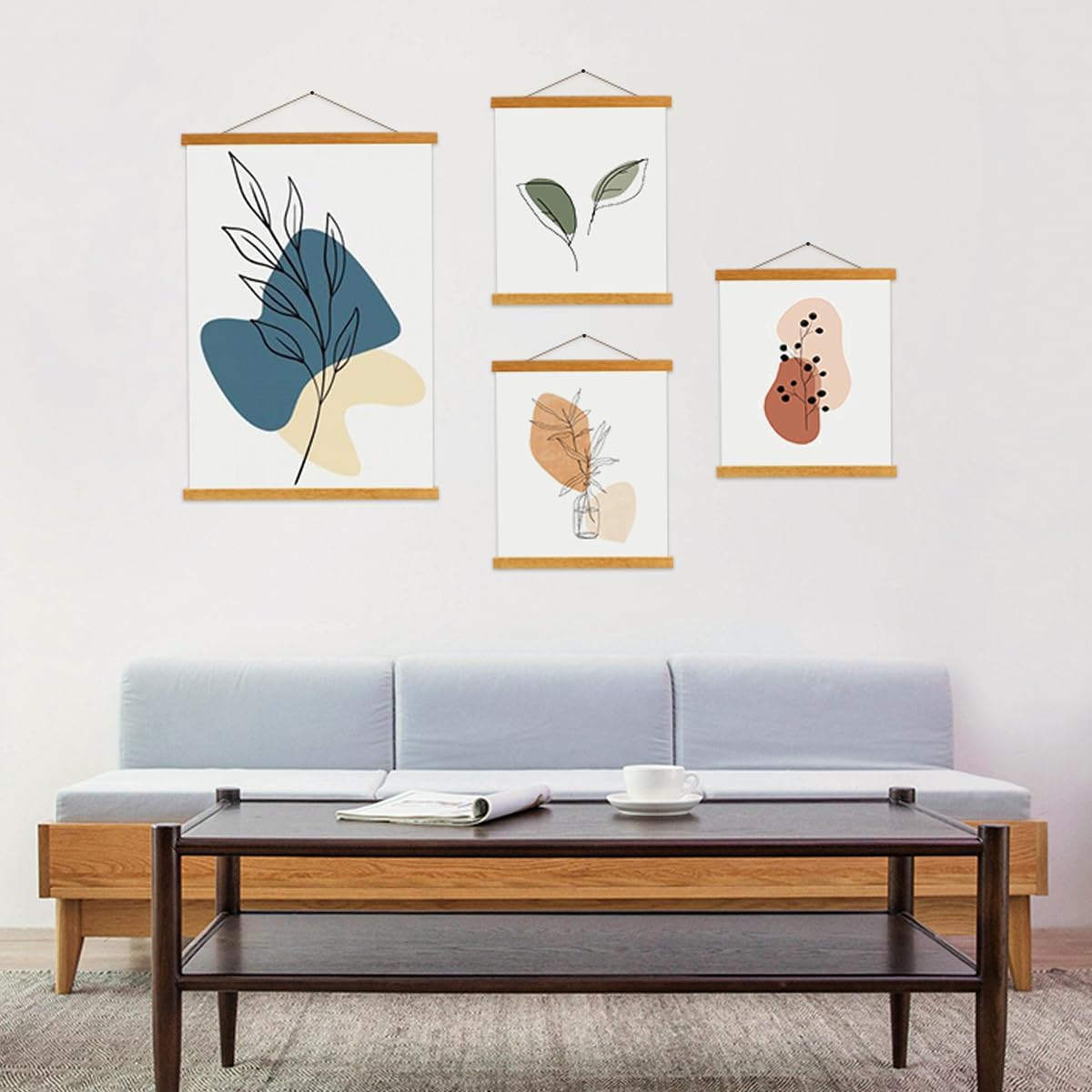 Thumbnail 4 de Sanauto 4 Pack A2 Poster Frame Hangers 42cm — Magnetic Wooden Poster Hanger Rails for 42x59, 42x30, 40x60 Landscape (Teak)