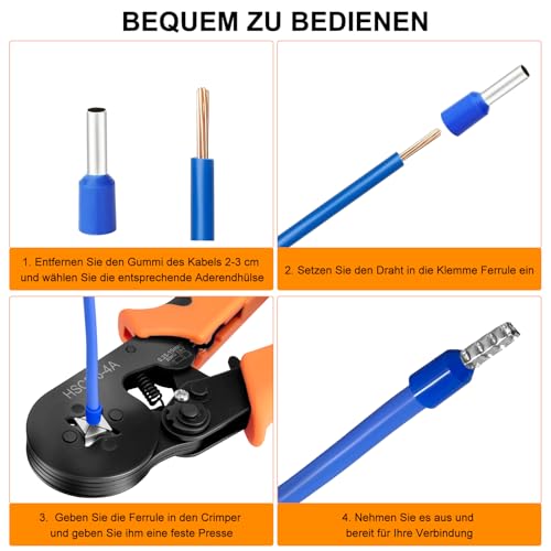 Detalle de Beizkna: Juego de alicates de crimpado con 1250 punteras para terminales de cable (0,25–10 mm²)