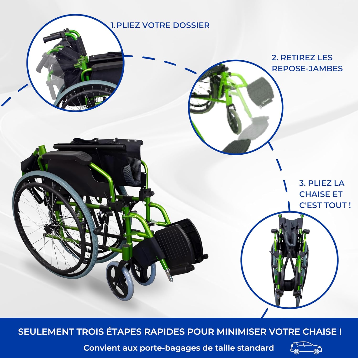 Thumbnail 2 de Mobiclinic Bolonia — Fauteuil roulant pliable et léger en aluminium, dossier fendu et accoudoirs rabattables, vert