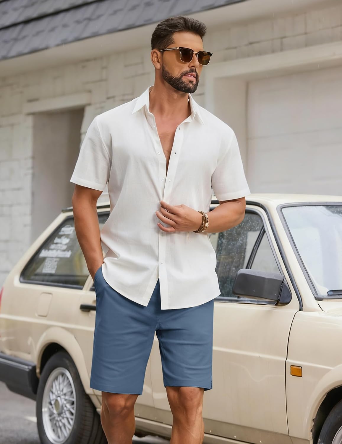 Thumbnail 2 de COOFANDY Men's Casual Shorts: Cotton Drawstring, Elastic Waist, 9" Inseam — Versatile Golf/Beach Shorts
