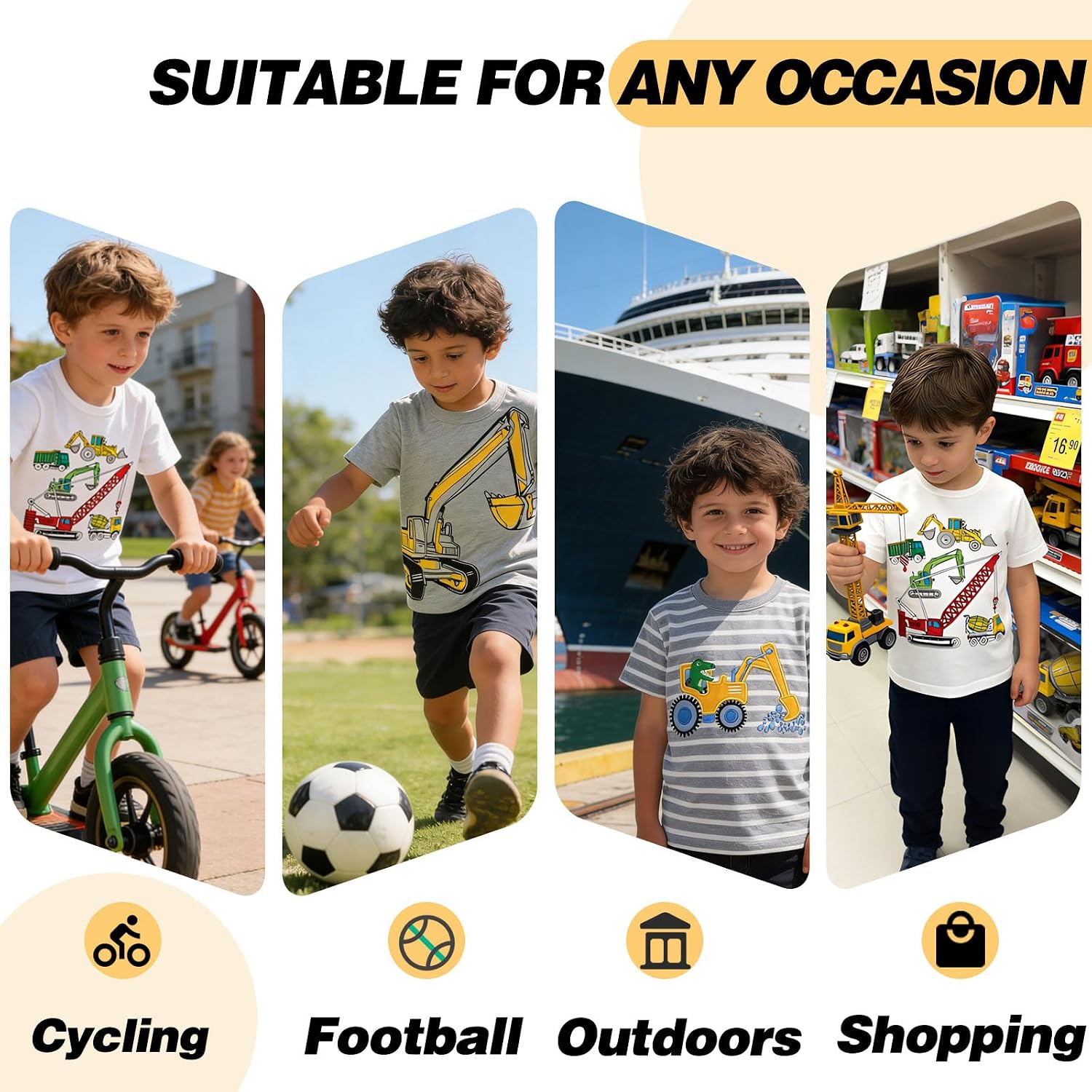 Thumbnail 6 de Kinder T-Shirt Jungen Kurzarm „Cartoon Bagger“ im 3er-Pack (2–7 Jahre) – Baumwolle & atmungsaktiv