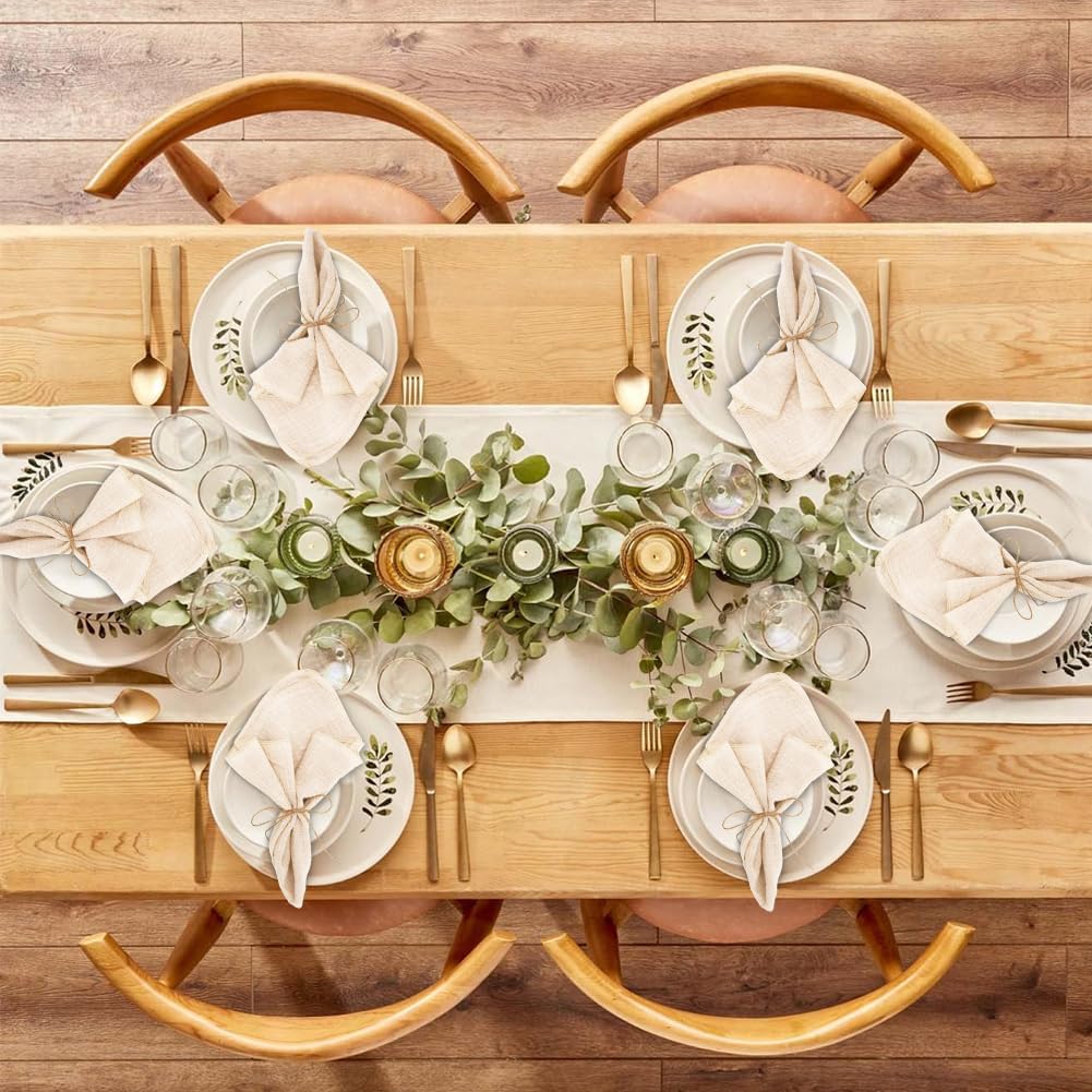 Detalle de Tutamaz tygservetter i bomull, 42 x 42 cm, beige, 12-pack med snöre