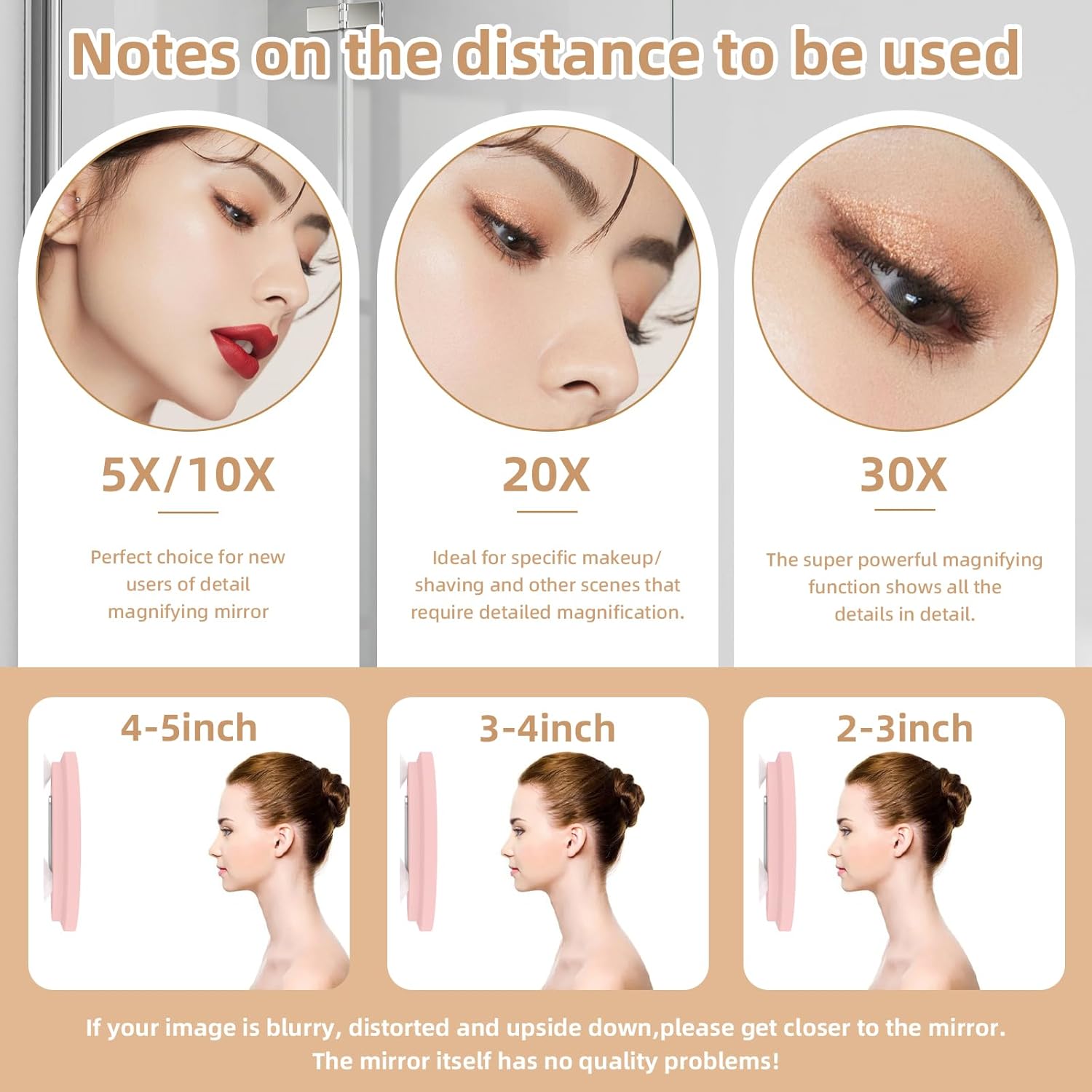 Detalle 2 de Miroir grossissant x20 lumineux grand miroir 15,2 cm avec 3 ventouses, support 360° et éclairage rechargeable (pince à épiler, ciseaux)