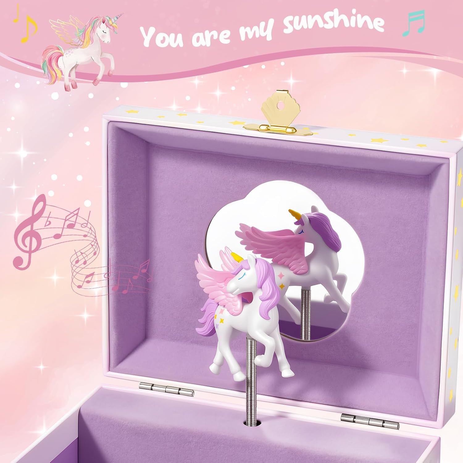 Detalle de ProCase Kinder Musik Box Schmuckkästchen mit Spieluhr Einhorn (mit Schmuckset)