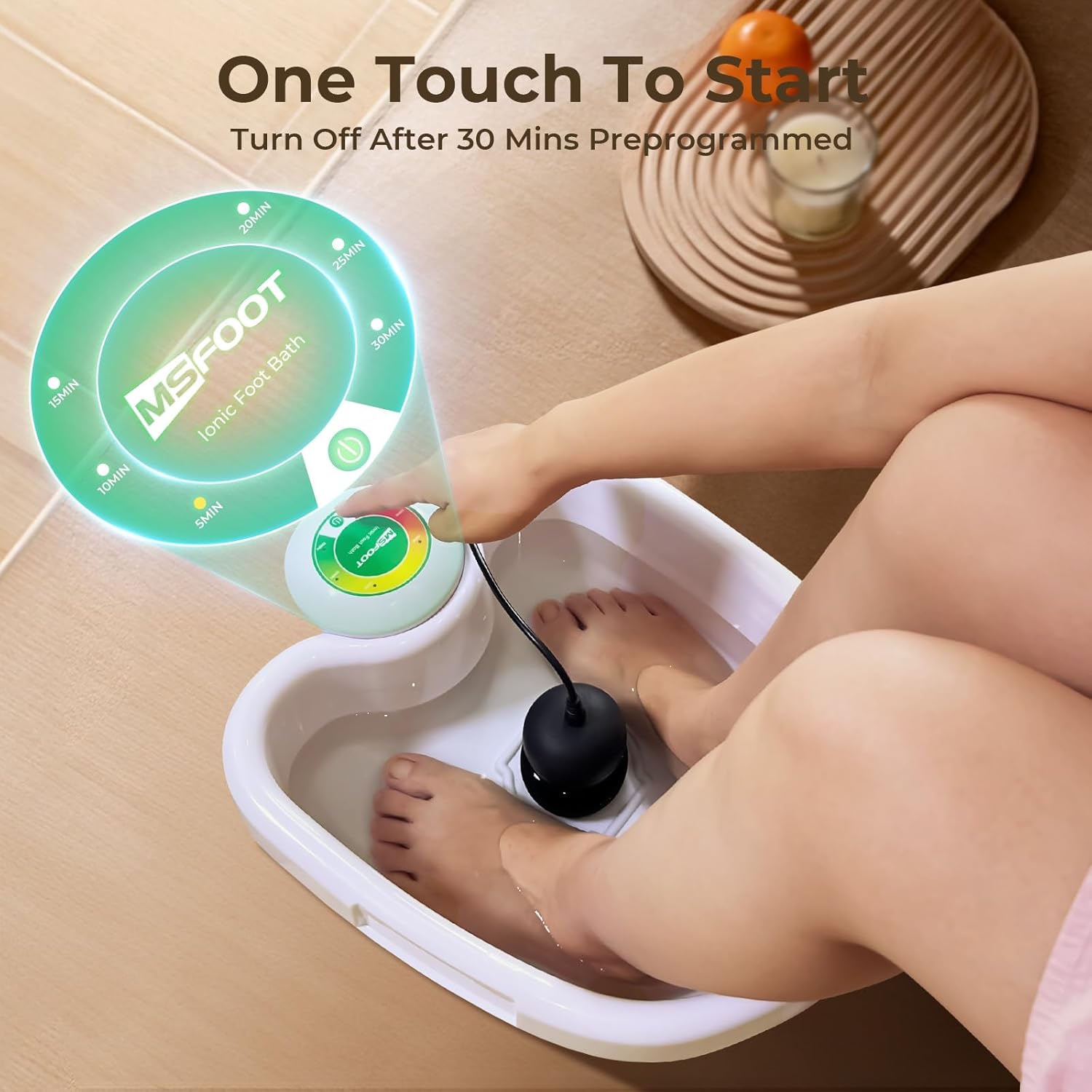 Detalle de MSFOOT Upgraded Ionic Foot Bath Detox Machine (No Salt Limit, 30-Min Auto Spa) with Liners & Detox Sea Salt