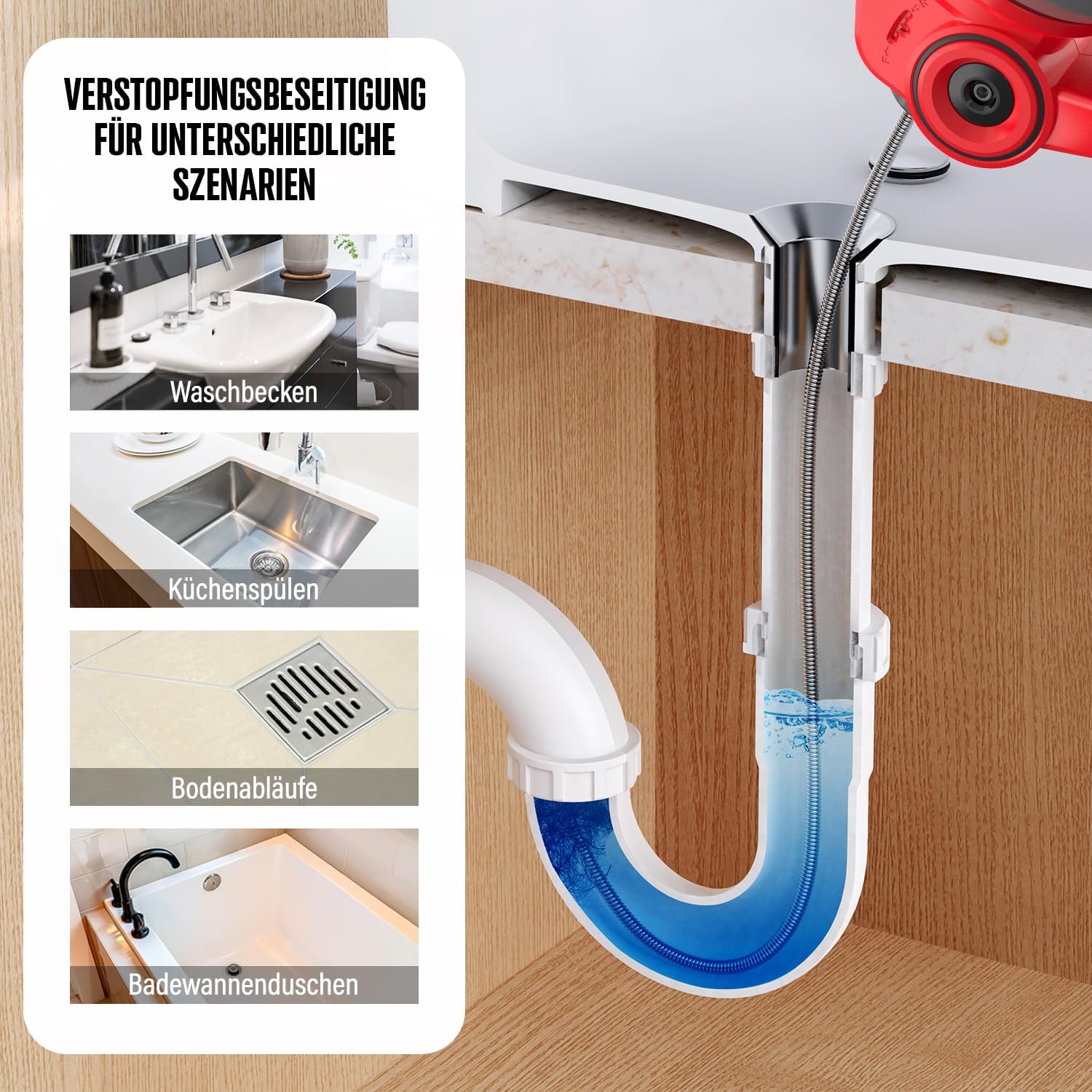 Detalle 2 de POPULO Rohrreinigungsspirale Akku-Rohrreiniger, 7,6m 18V Elektrischer Abflussreiniger für 18-65mm Rohrverstopfungen Verwendet, Geeignet für WC, Kanalisation, Badewanne, Küchenspüle und Waschbecken
POPULO Rohrreinigungsspirale Akk…