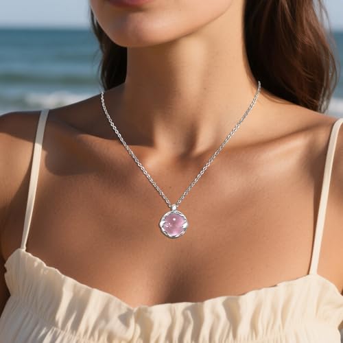 Thumbnail 2 de Weviway Pink Crystal Pendant Necklace with Silver Cable Chain – 45 cm