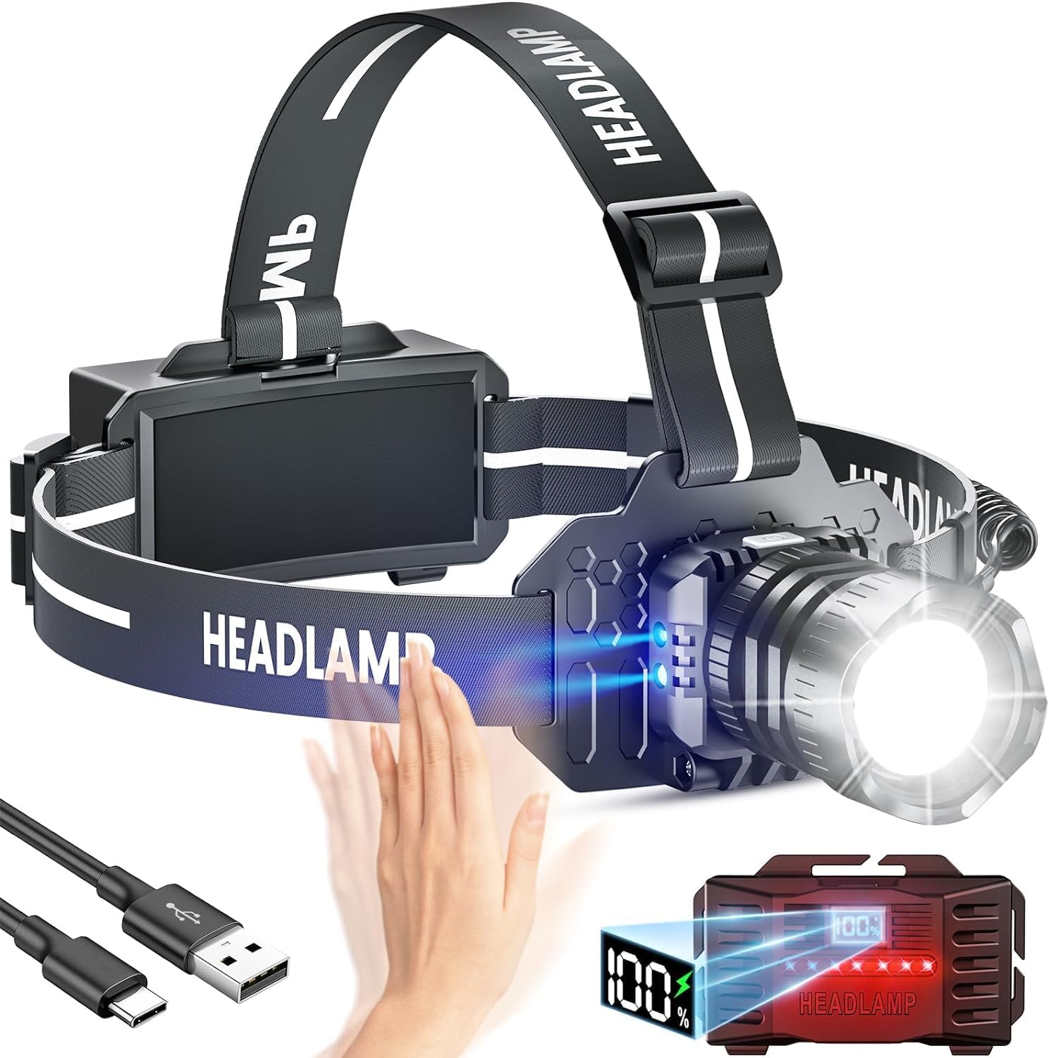 Detalle de Sogdeco Head Torch 50000LM Rechargeable LED 🔦