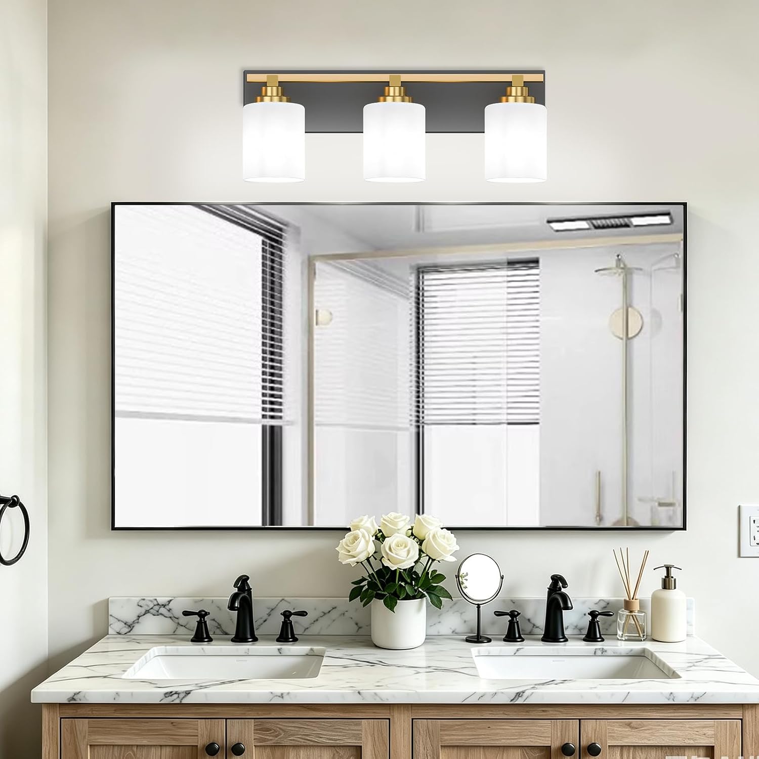 Thumbnail 6 de LKHF Vanity Lights 3-Light Bathroom Fixture, Black and Brushed Gold, 20-inch