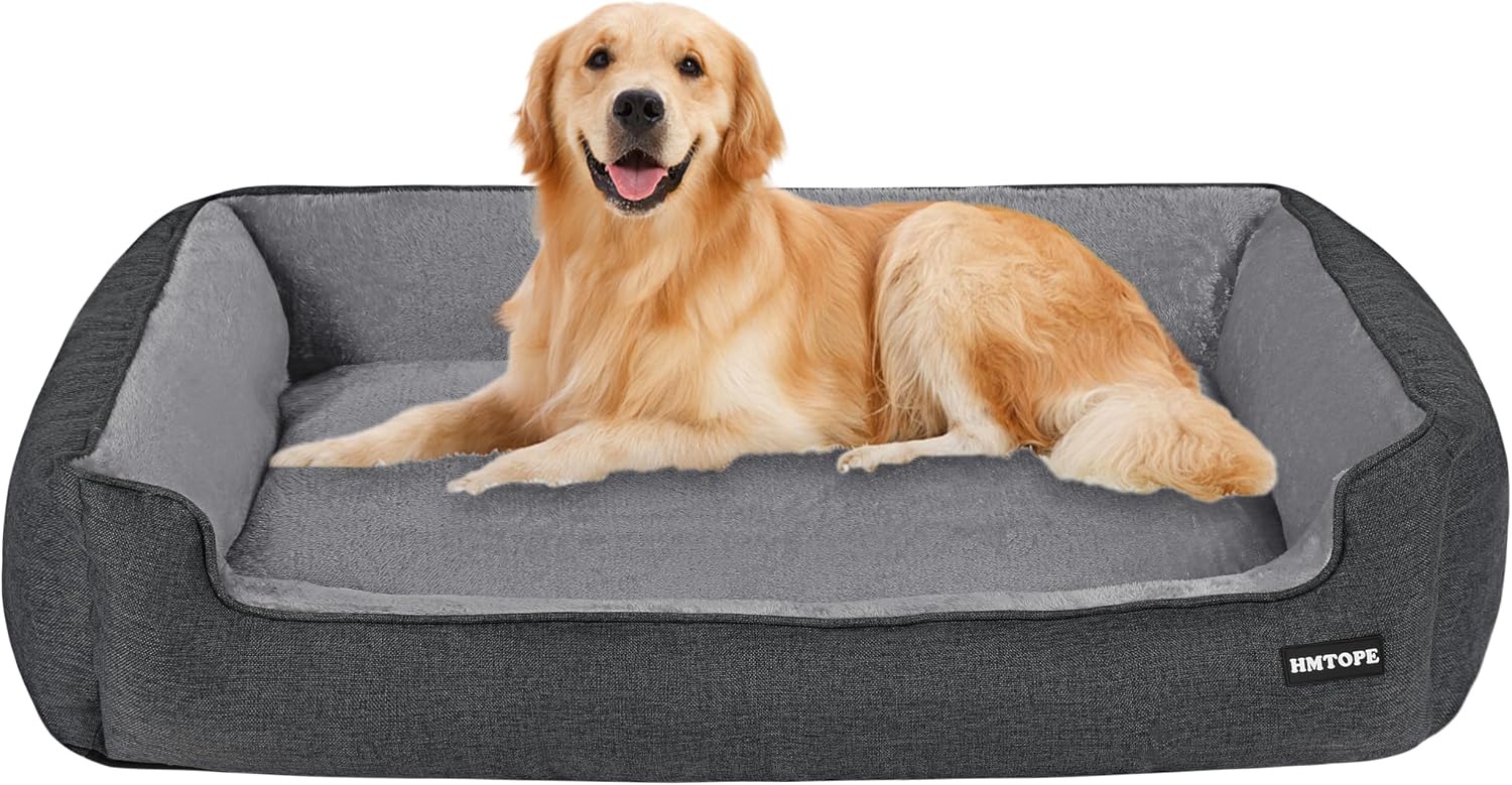 Detalle de HMTOPE Hundebett/Hundesofa „Grau Spleißen“, abnehmbar & waschbar, 110 x 86 x 26 cm