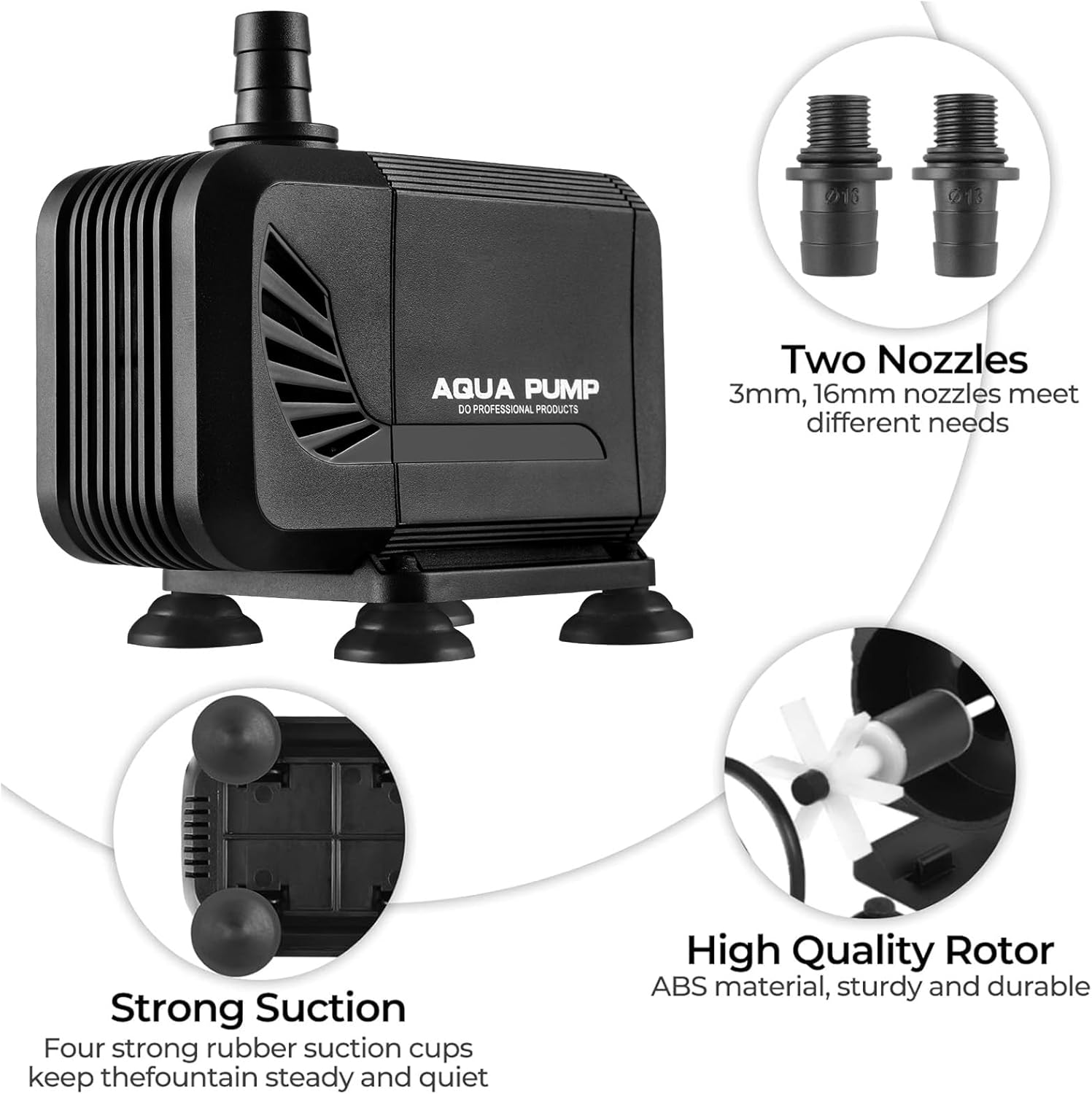 Thumbnail 3 de Aquarium Pumpe Wasserpumpe Teichpumpe 1500 L/H - Ultra‑Quiet, Tauchpumpe mit Filter und 2 Düsen