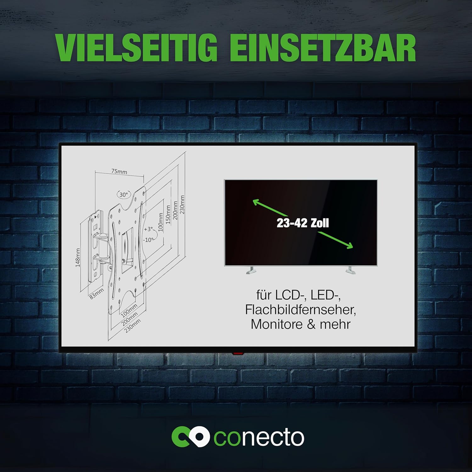 Thumbnail 3 de conecto support de mur pour TV universel inclinable et orientable (VESA jusqu’à 200x200, 23 à 42"), blanc