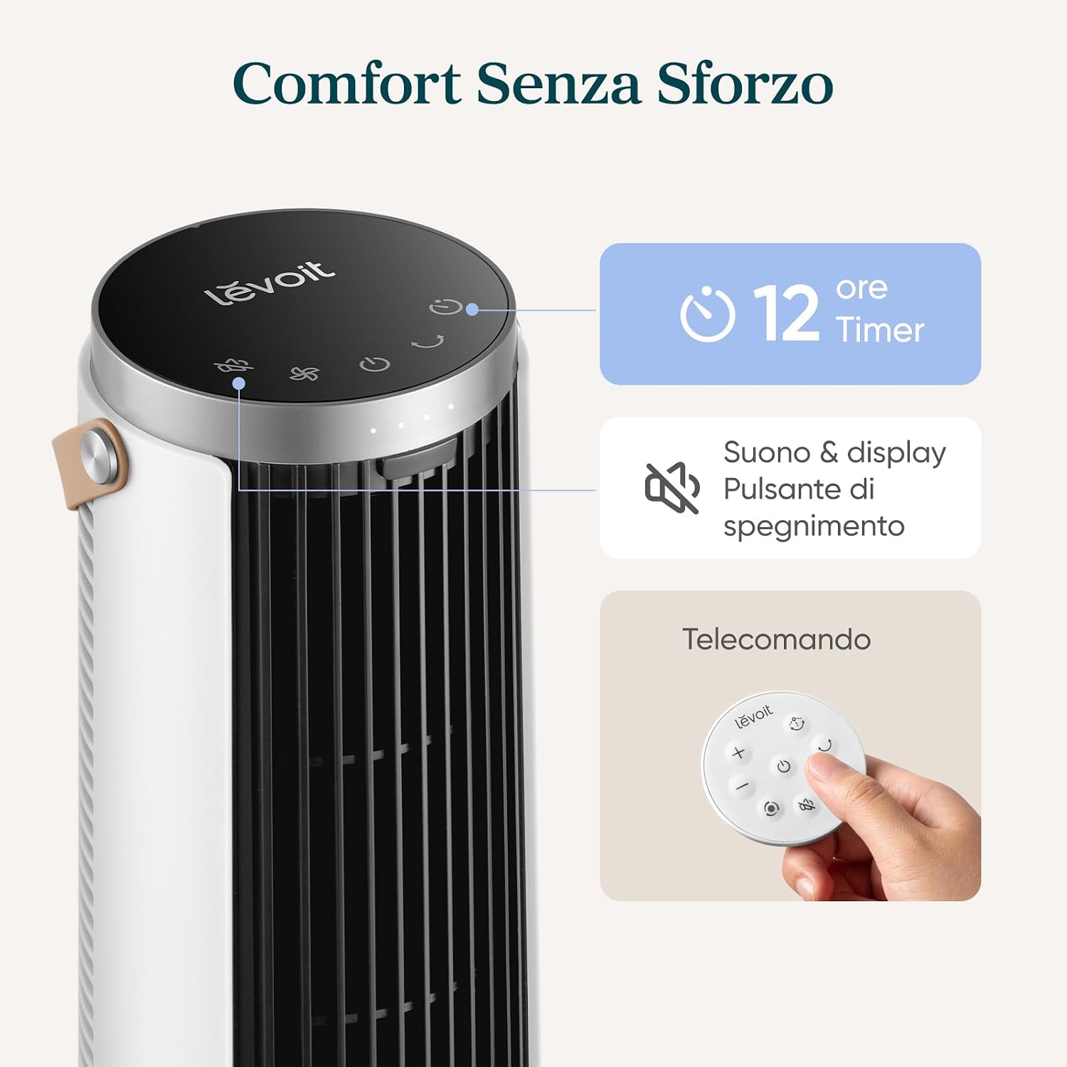 Thumbnail 6 de Levoit Windi Mini: Ventilatore a Torre Compatto con Telecomando e Oscillazione 90°