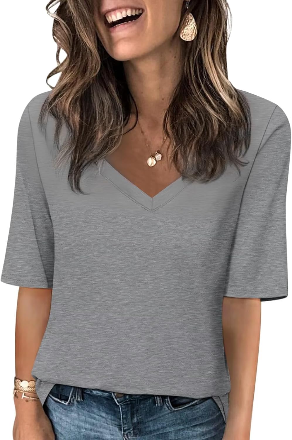 Thumbnail 6 de AirMood T-shirt d'été décontracté à manches mi-longues et col en V pour femme