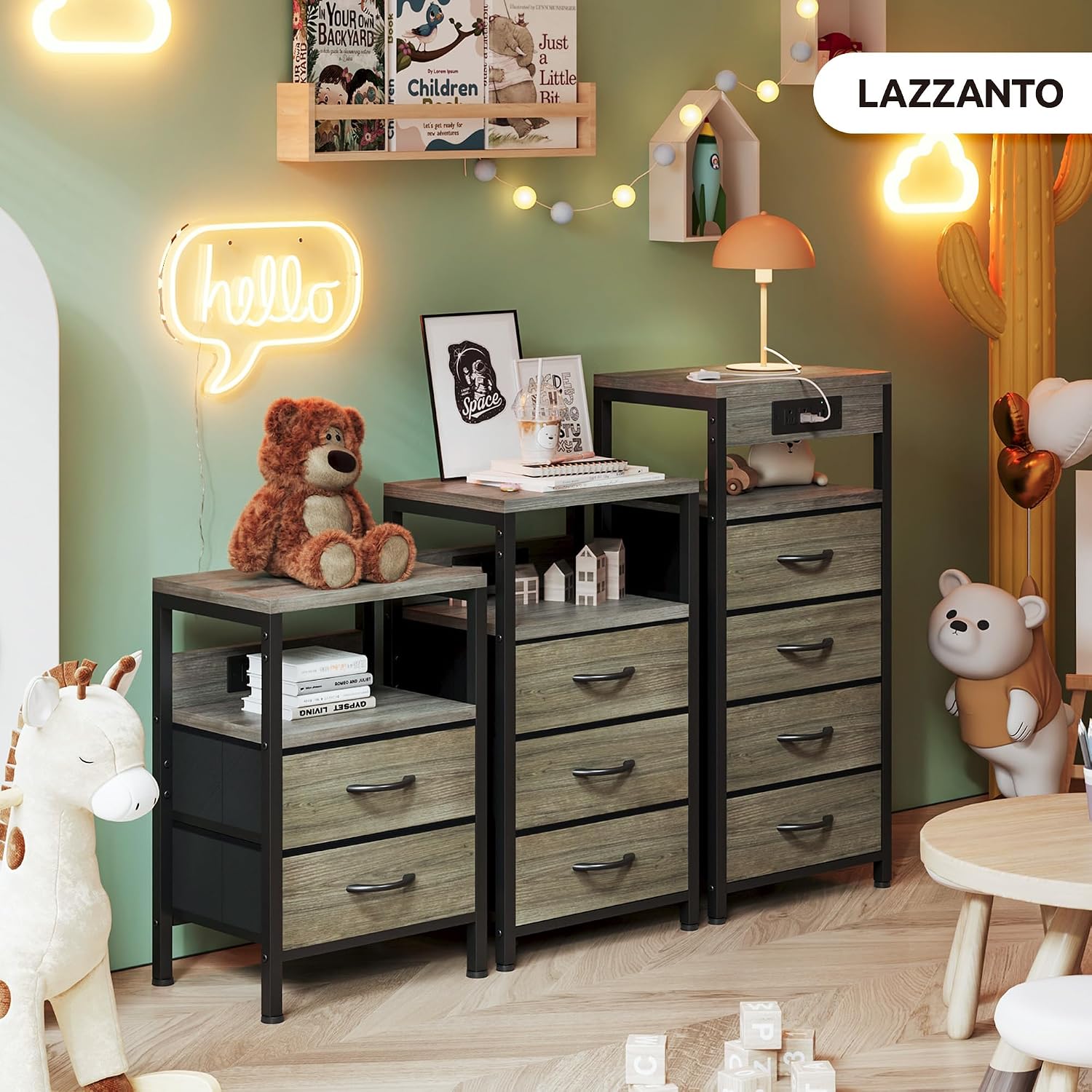 Thumbnail 1 de Lazzanto NightStand Bedside Charging Table with USB-C, USB Ports, and 2 Outlets