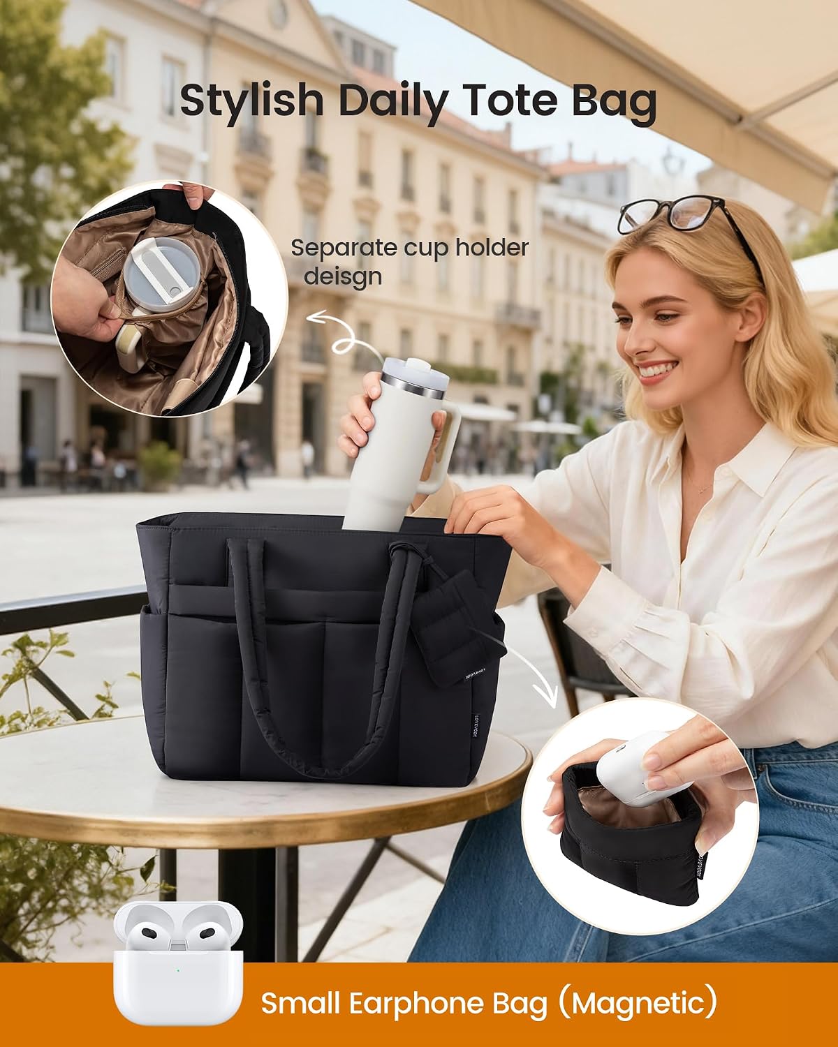 Thumbnail 2 de LOVEVOOK Lightweight Puffer Tote Bag for Women with Laptop Compartment
