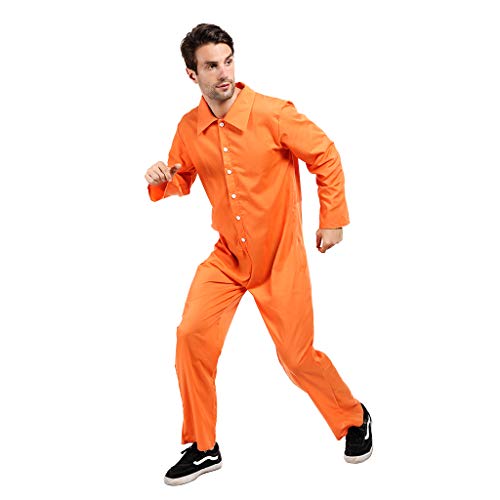 Detalle de EraSpooky Men’s Prisoner Costume, Orange Button-Front Jumpsuit for Halloween