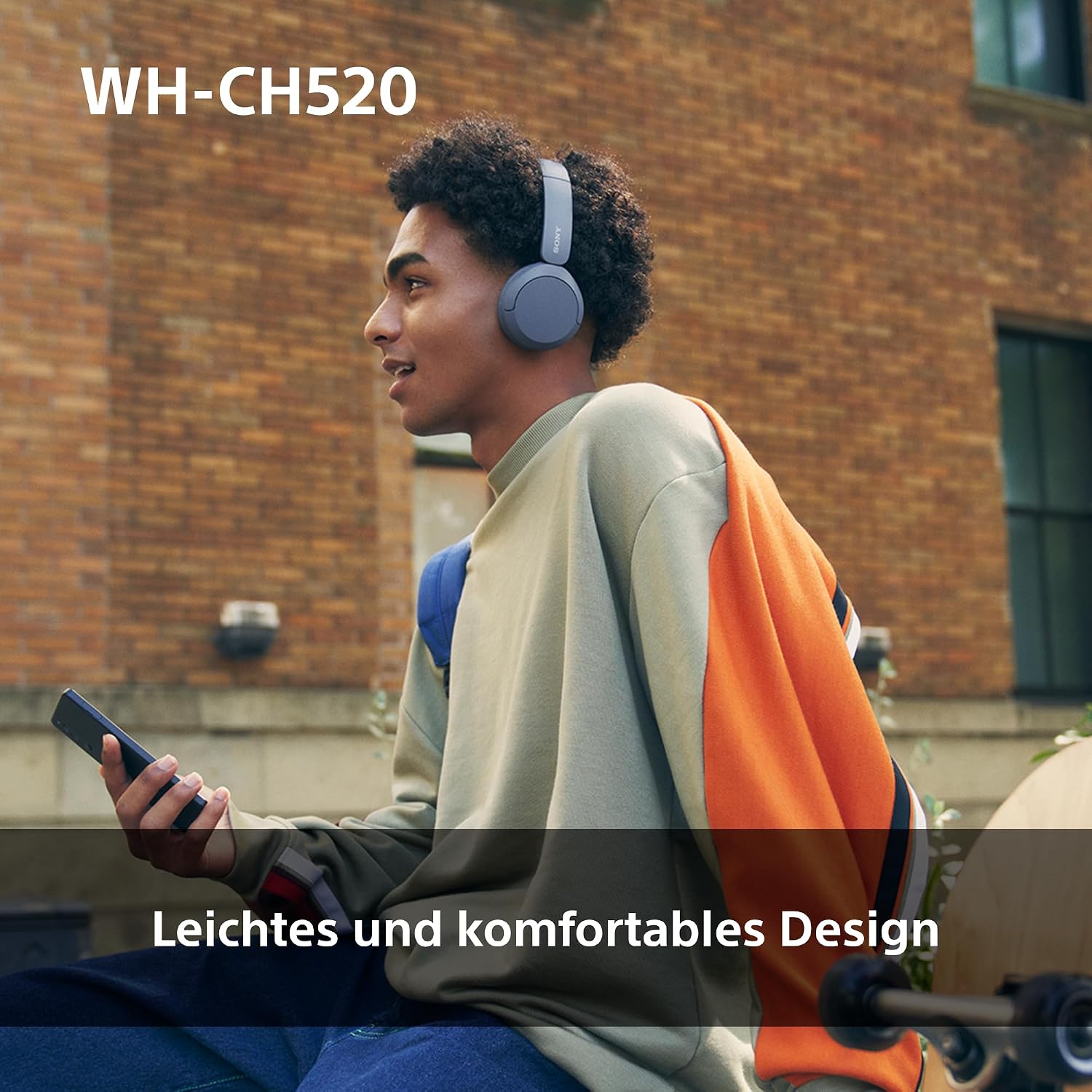 Detalle de Sony WH-CH520 Kabellose Bluetooth-On-Ear-Kopfhörer Schwarz – lange Akkulaufzeit, einfach bedienbar