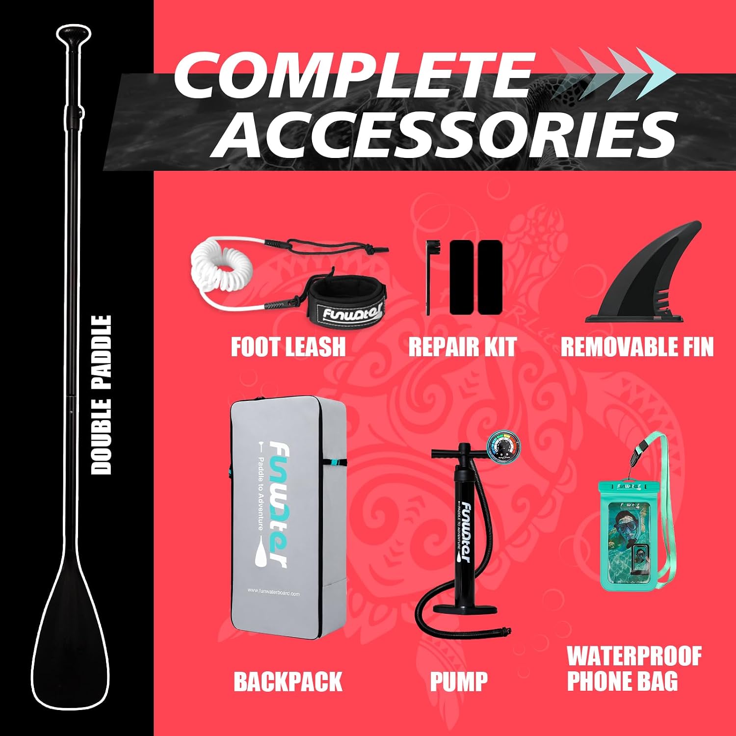 Detalle de FunWater Inflatable Stand Up Paddle Board (11'6"/11'/10'6") with Anti-Slip EVA Deck & SUP Paddle Accessories
