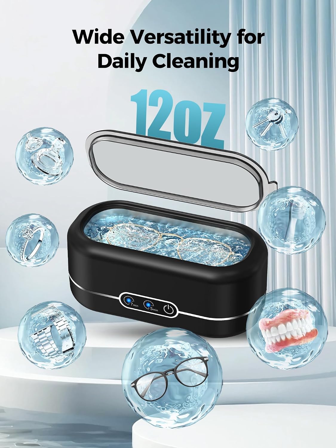 Detalle 2 de Miorcols M9B106 Ultrasonic Cleaner, 48 kHz, 12 oz Tank, 2 Cleaning Modes