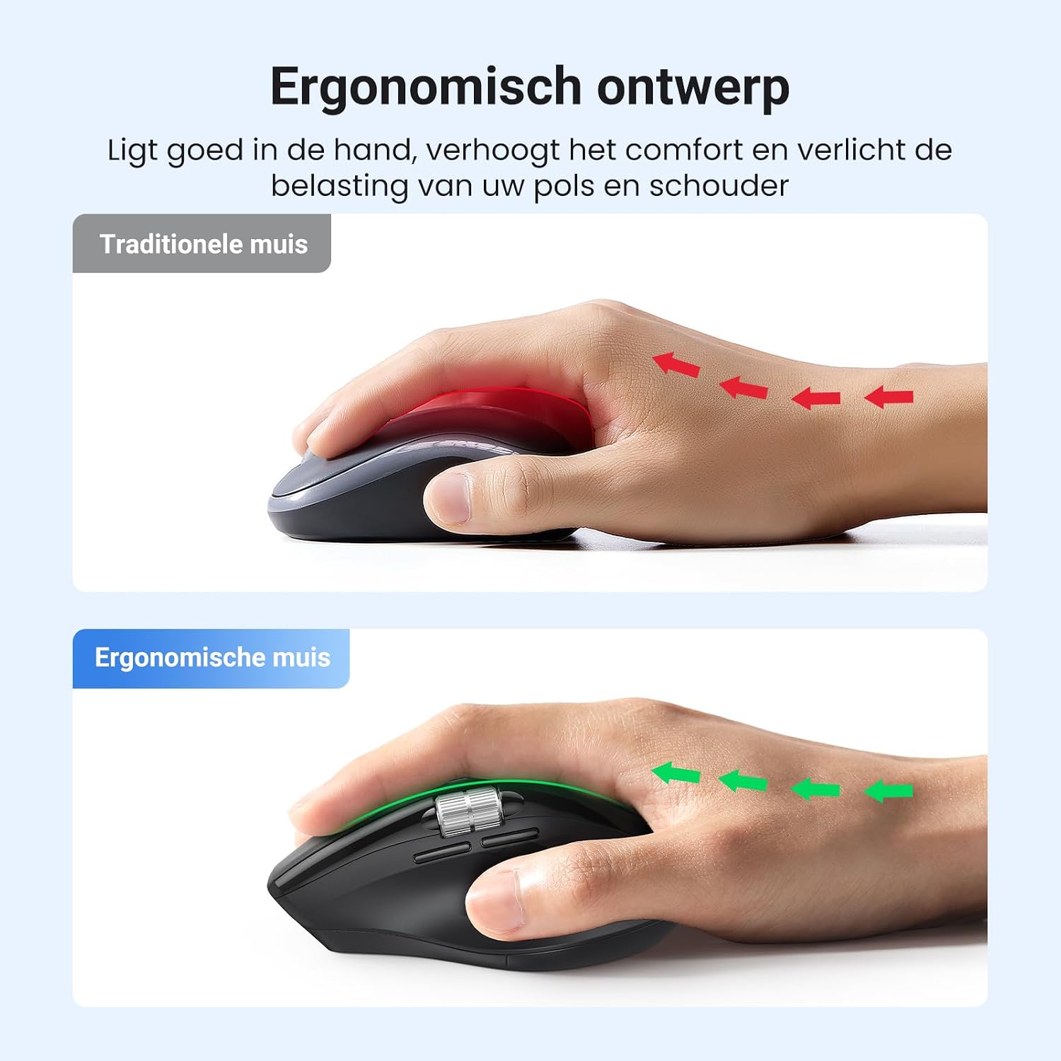 Detalle de UGREEN draadloze muis met 2,4GHz en Bluetooth, stille klik en vijf dpi-niveaus