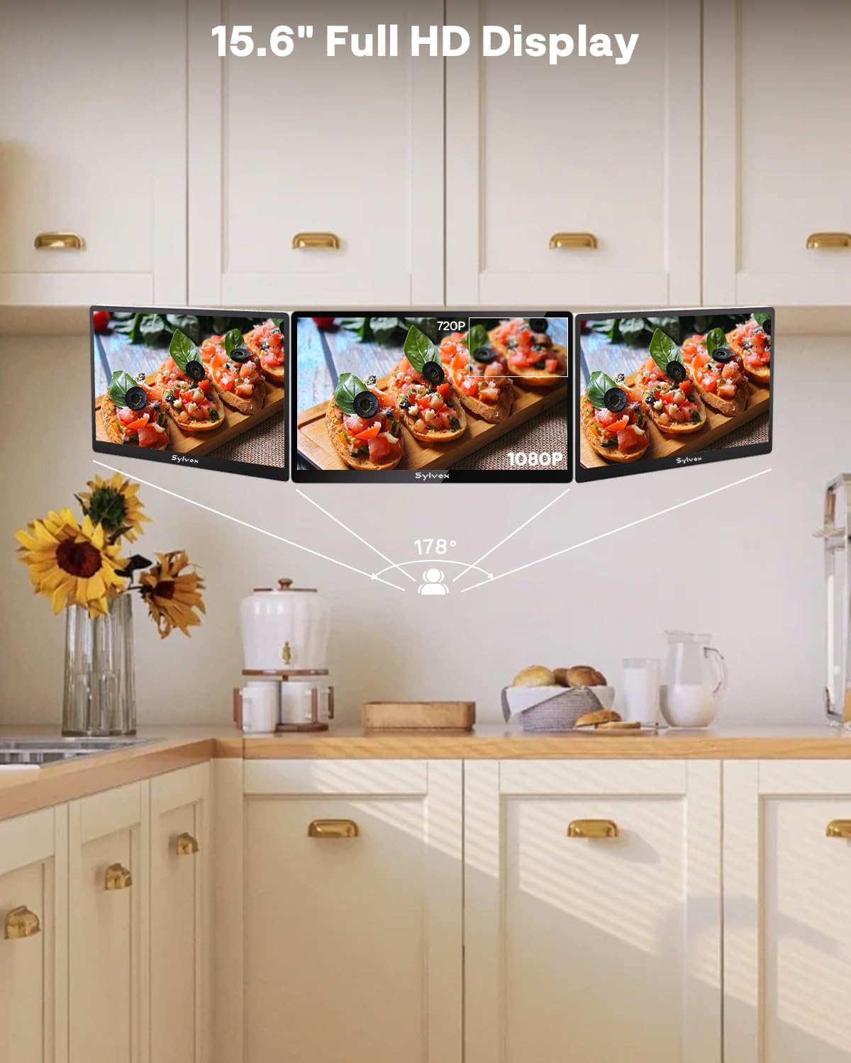 Thumbnail 3 de SYLVOX 15.6" Under Cabinet Kitchen TV — Non-Smart, 1080p with 90° Rotation and 12V for RVs