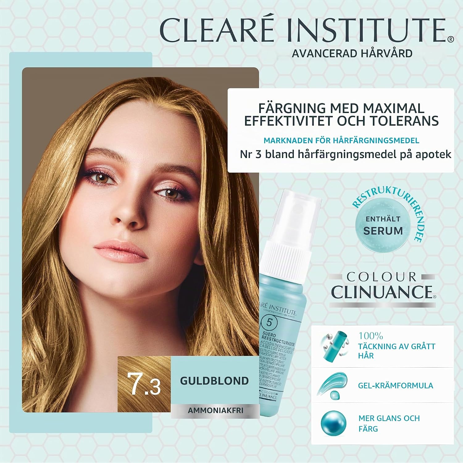 Detalle 2 de Cleare Institute Color Clinuance permanent hårfärg 7.3 guldblond, ammoniakfri kräm