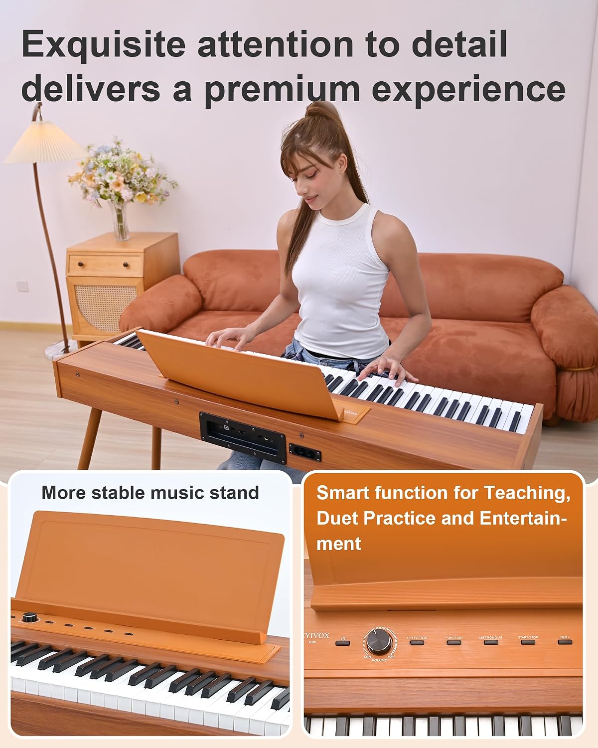 Thumbnail 2 de KEYIVOX B-88 Digital Piano, 88-Key Hammer Action, USB-MIDI, Retro Wood Finish