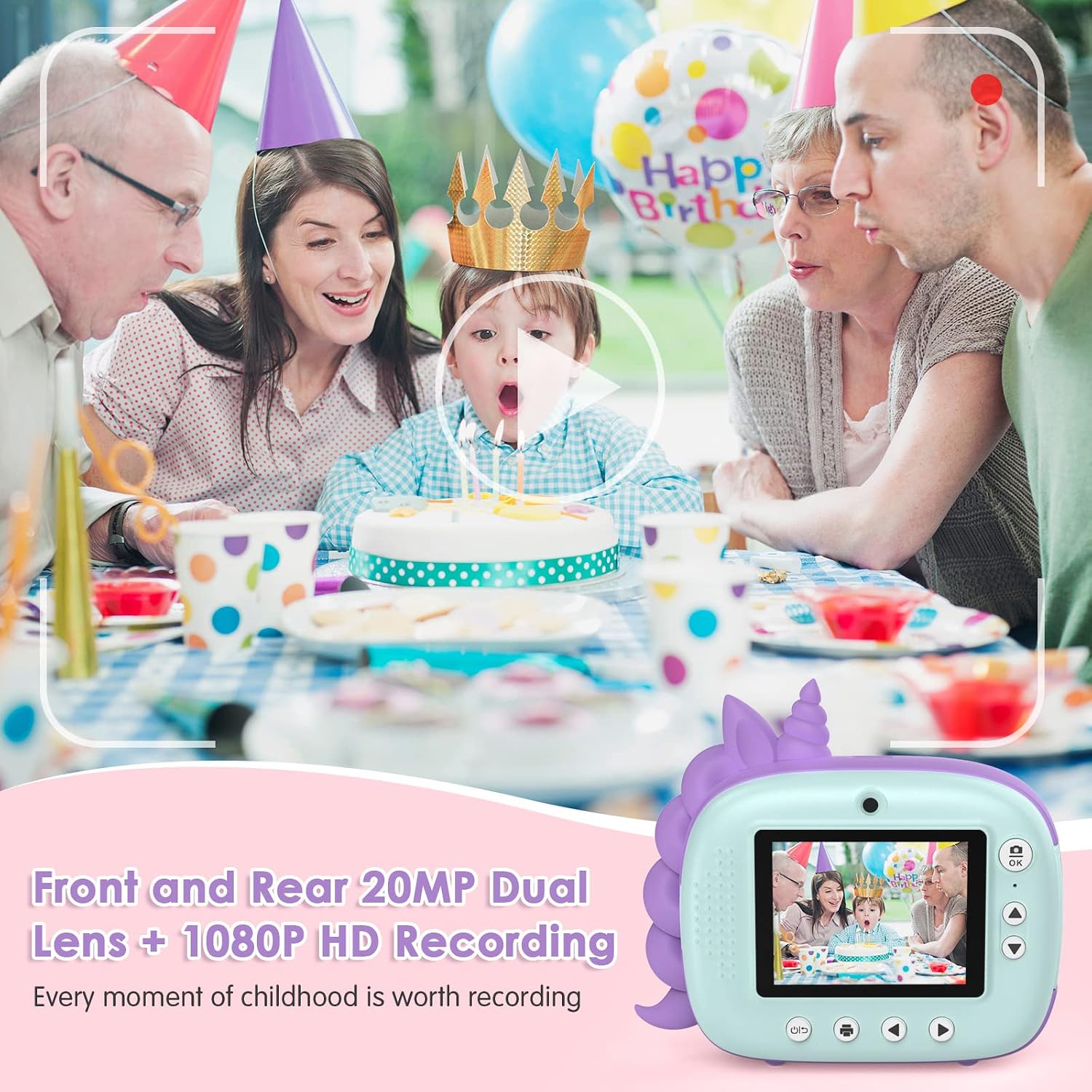 Detalle de HiMont Kids Camera Instant Print (Green) – digital camera with no-ink instant B&W prints, 32G TF card & DIY pens