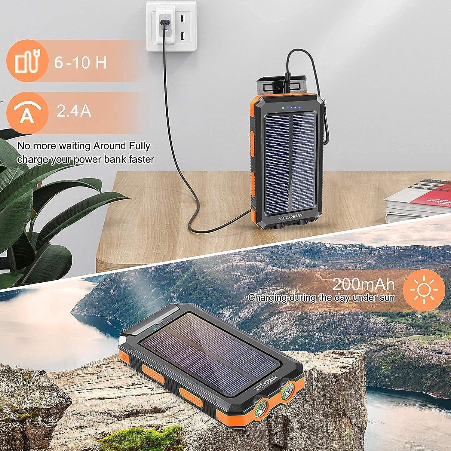 Thumbnail 3 de YELOMIN 20,000mAh Solar Power Bank with Built-In Cables and Flashlights