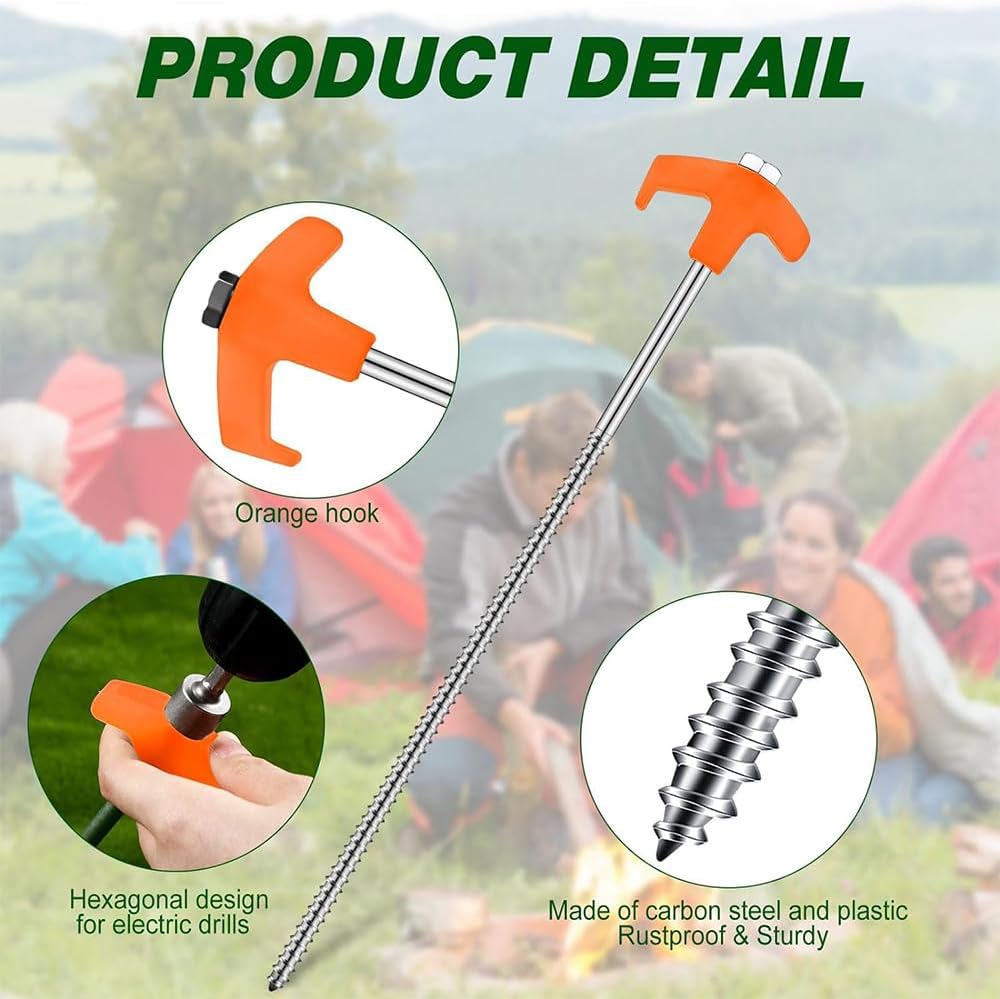 Thumbnail 2 de 10 Stück drehbare Schraub-Zeltheringe (20 cm) mit Gewinde – Camping & Outdoor Bodenzubehör