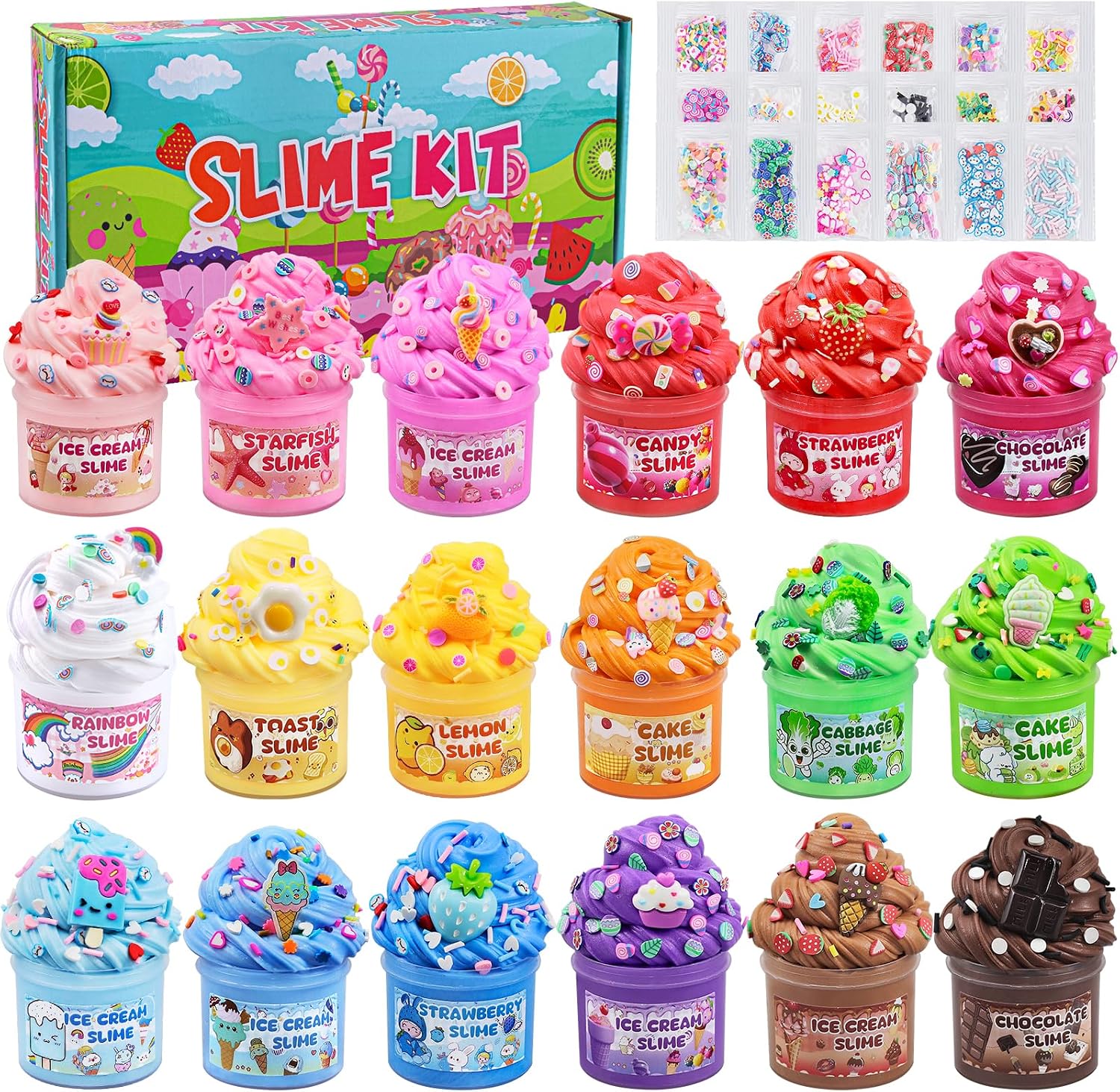 Detalle de 18 Pack Butter Cloud Slime Kit for Kids (18 Colors + Add-Ins) — Slime Party Favors for Ages 8–12