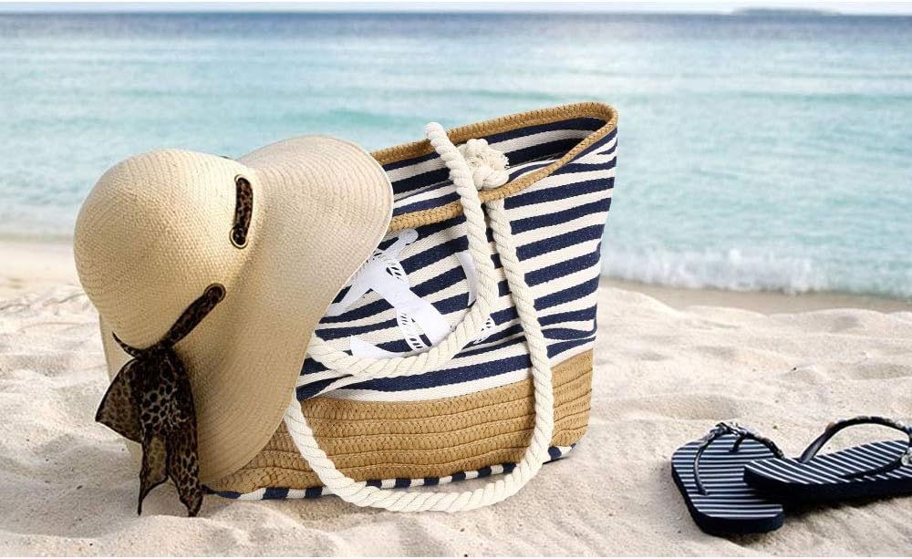 Detalle de flintronic Sac de Plage pour Femmes – Grand sac fourre-tout en toile avec corde et motif Anchor