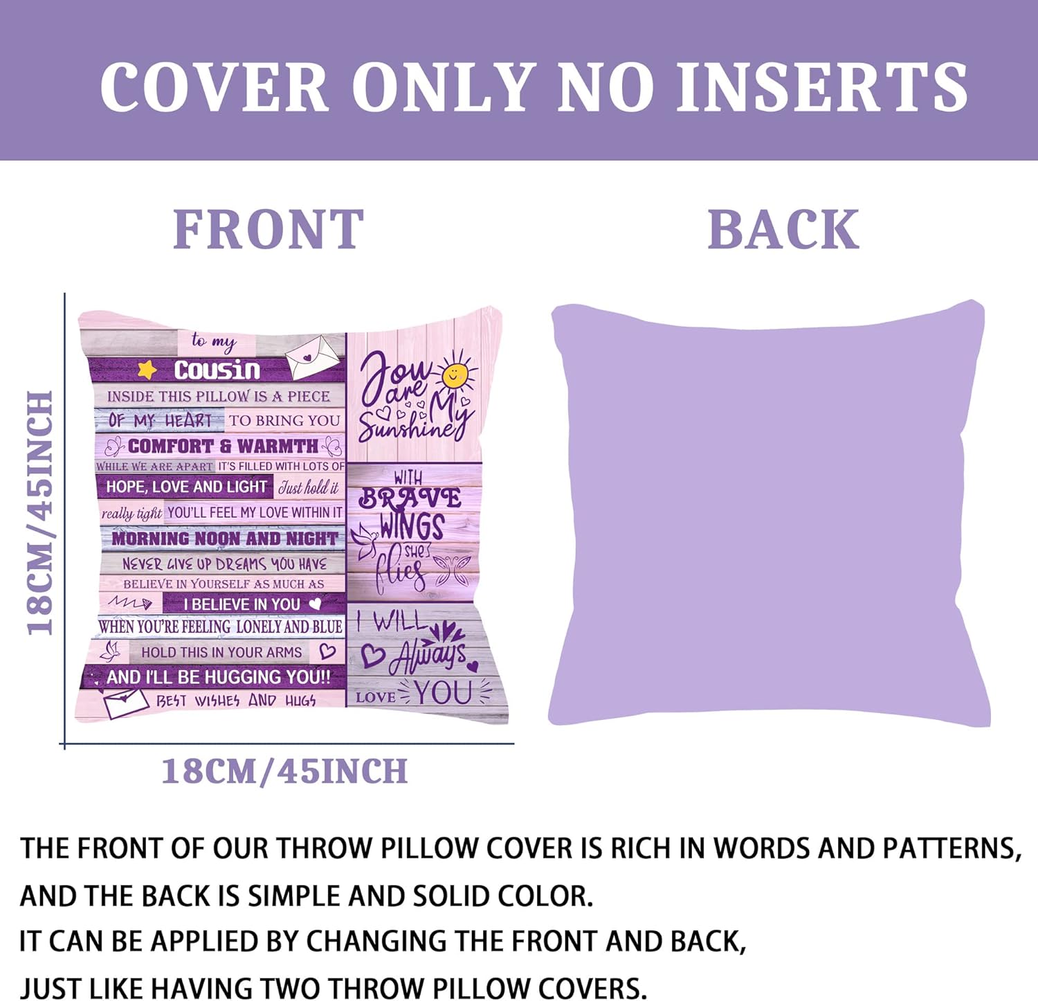 Detalle de Bommex Cousin Gift Double-sided Cushion Cover – 18x18 inches