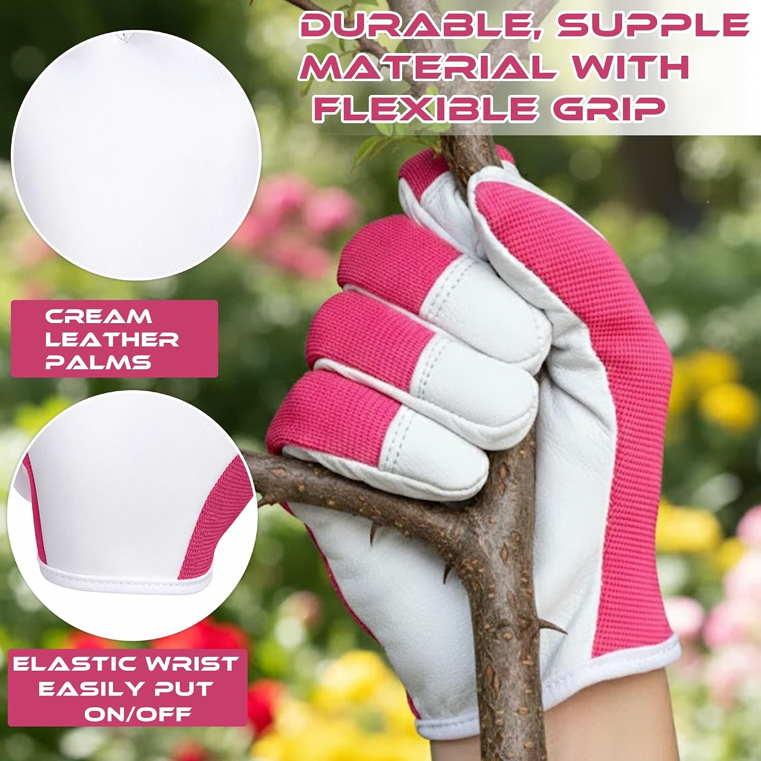 Detalle 2 de Katx Leather Gardening Gloves Small Pink
