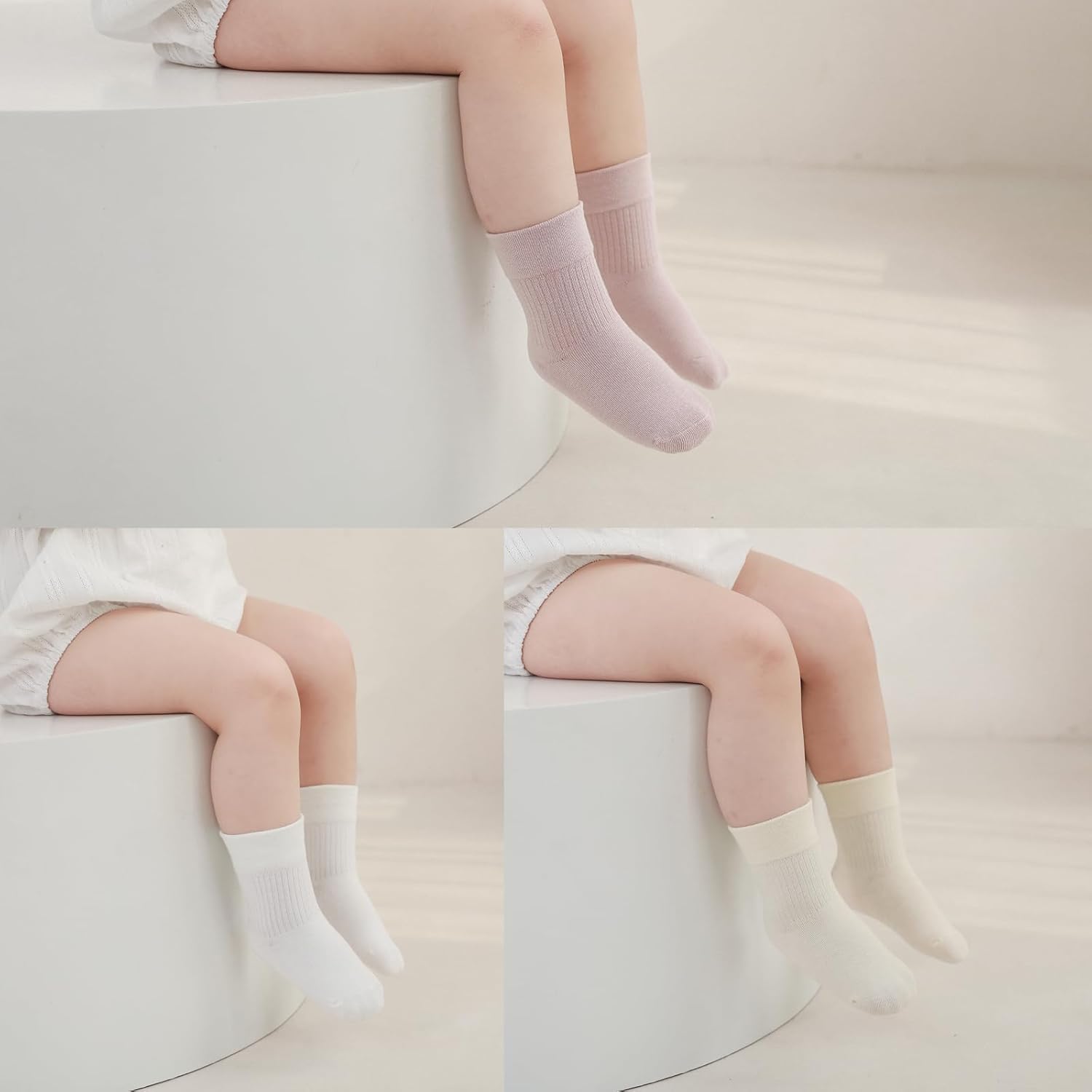 Thumbnail 1 de Exemaba Toddler Crew Socks (5 Pairs) – Soft Cotton Neutral Solid Socks for Kids 0–8 Years