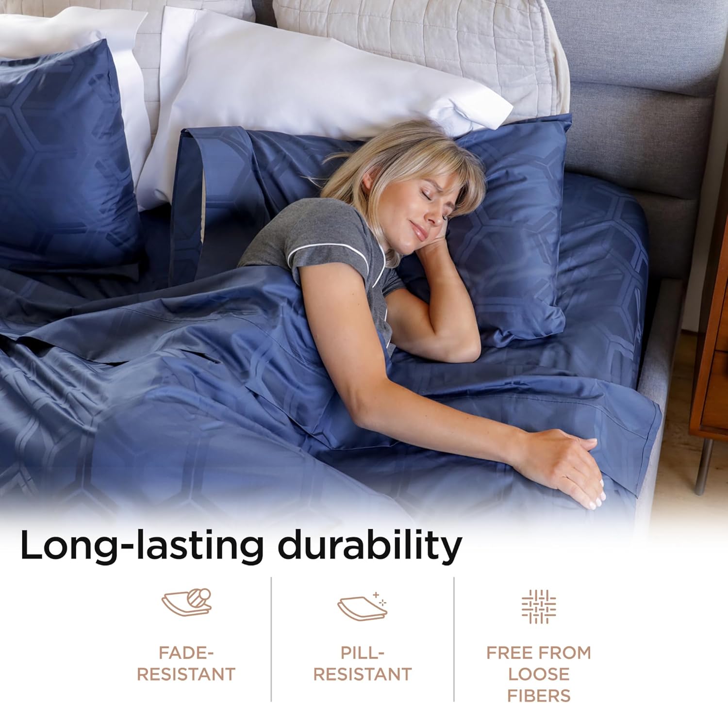 Thumbnail 3 de Threadmill 100% Cotton Sheets for Queen Size Bed — 600 Thread Count Jacquard Sateen, Deep Pocket 16", Folkstone Blue