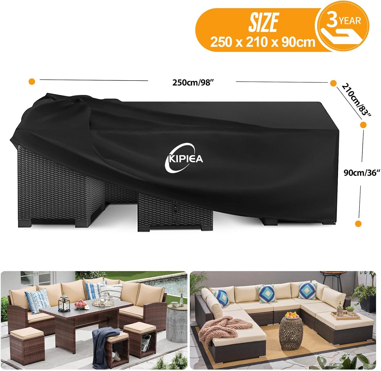 Thumbnail 1 de Kipiea 420D Oxford Waterproof Garden Furniture Cover (250 x 210 x 90cm)
